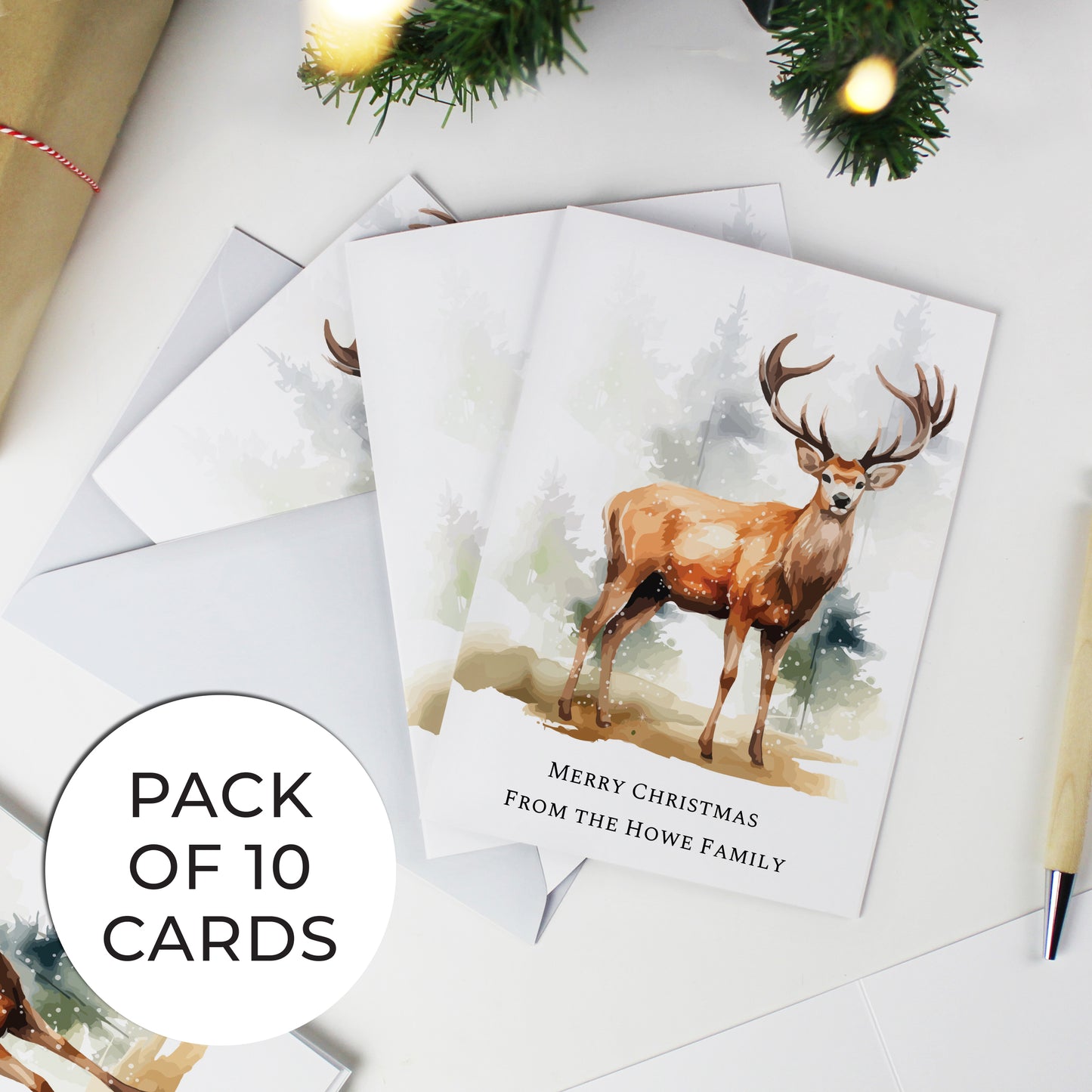 Personalised Pack of 10 Christmas Cards - Stag