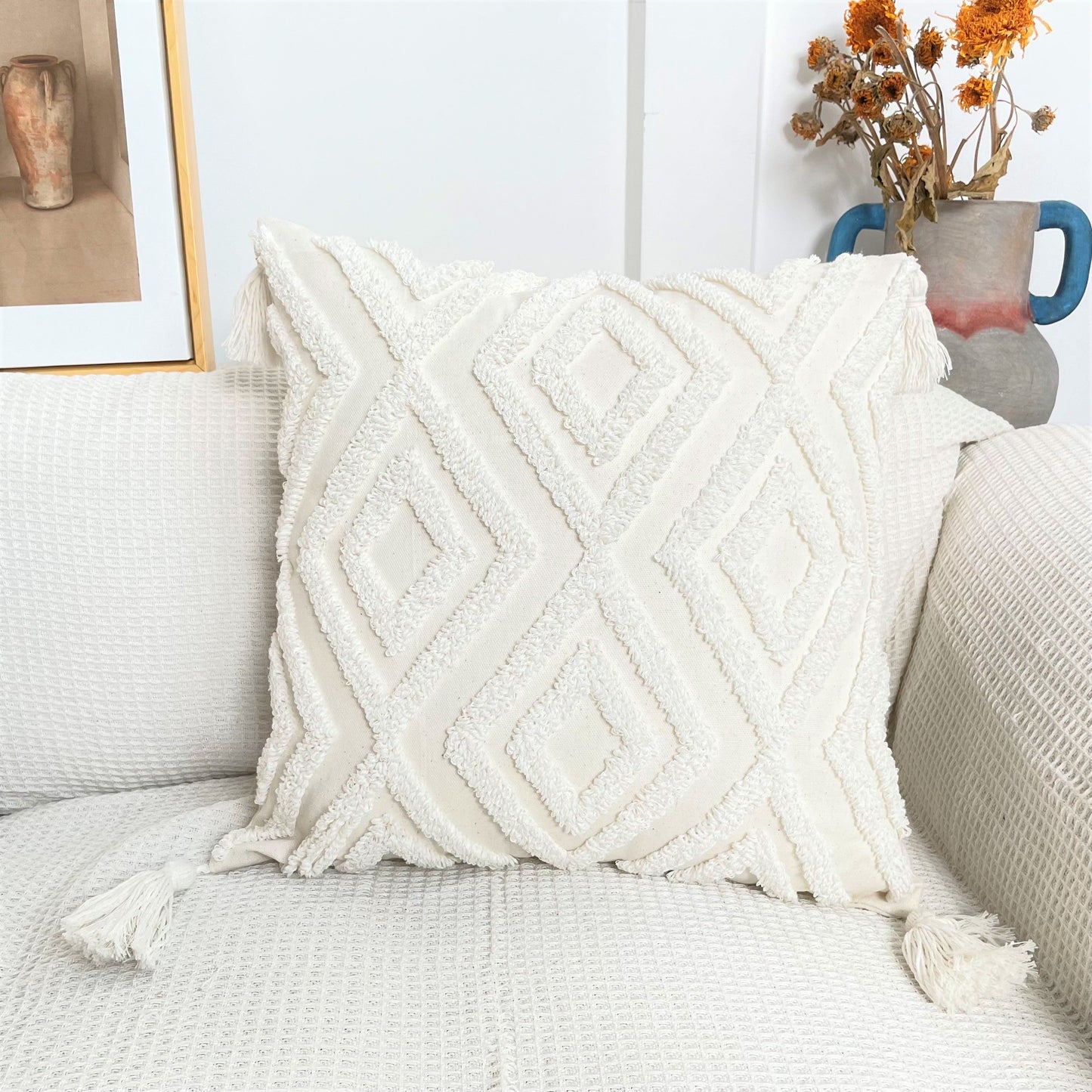 Pure Cotton Custom Boho Tassel Style Tufted Cushion Covers Home Decoration - Design 9 & 10-1