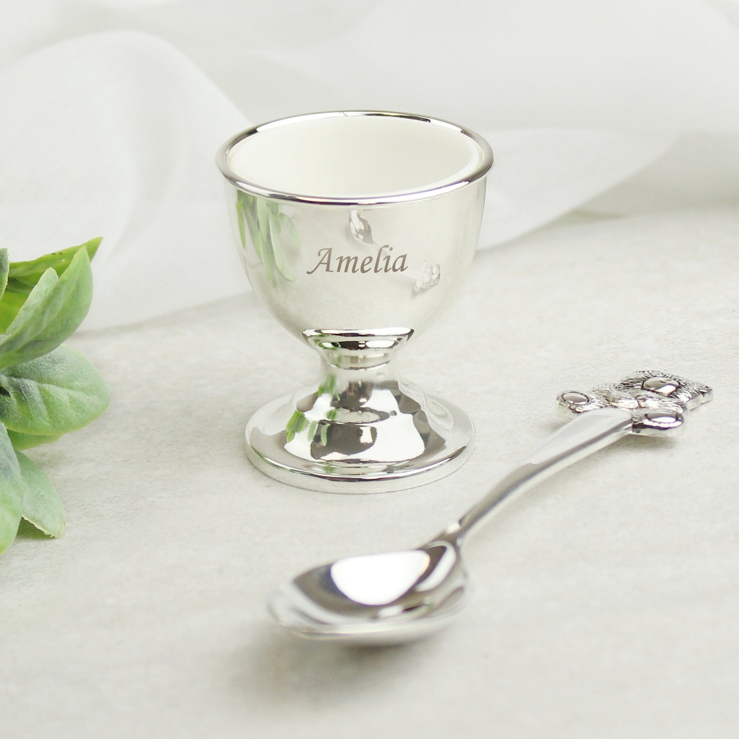 Personalised Silver Egg Cup & Spoon