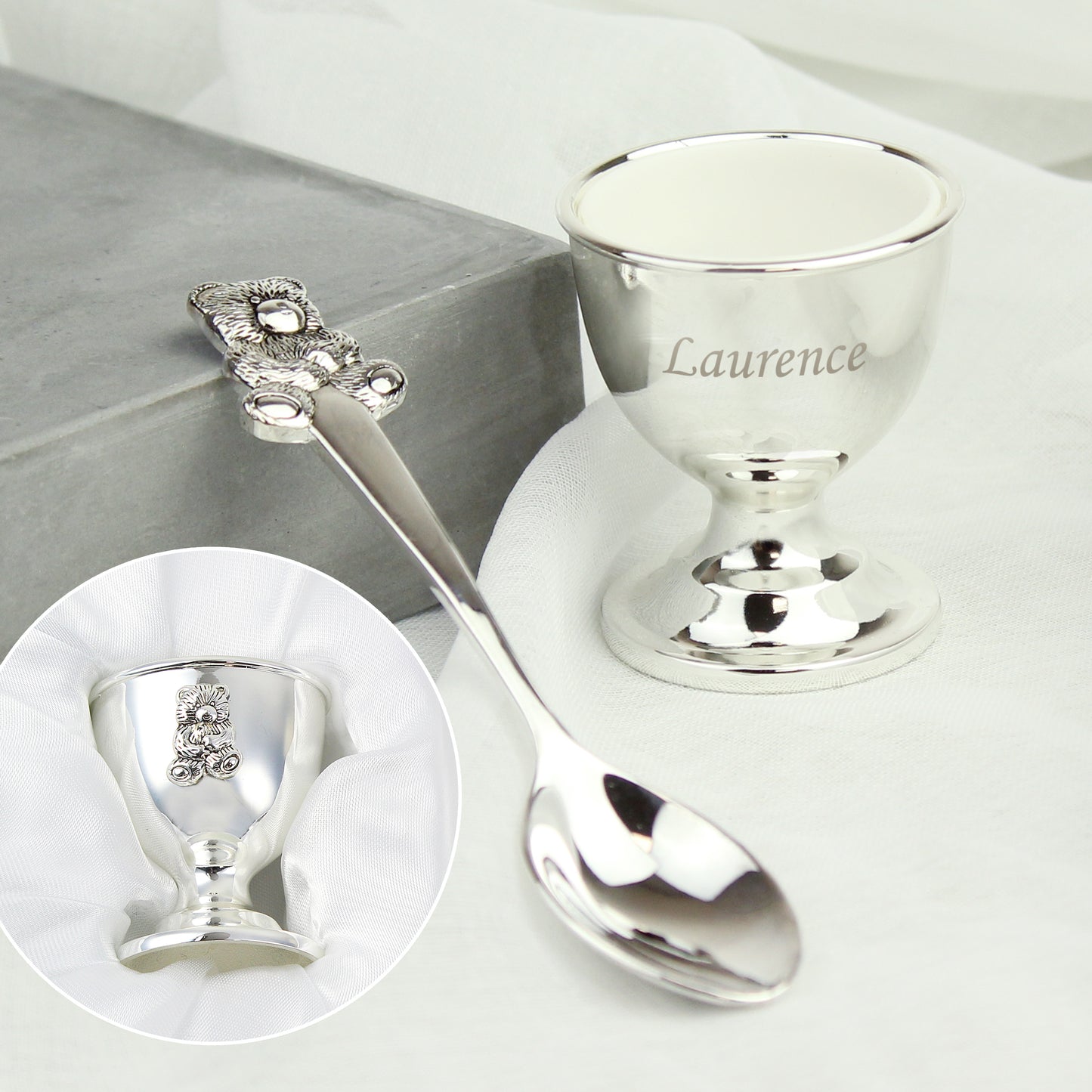 Personalised Silver Egg Cup & Spoon