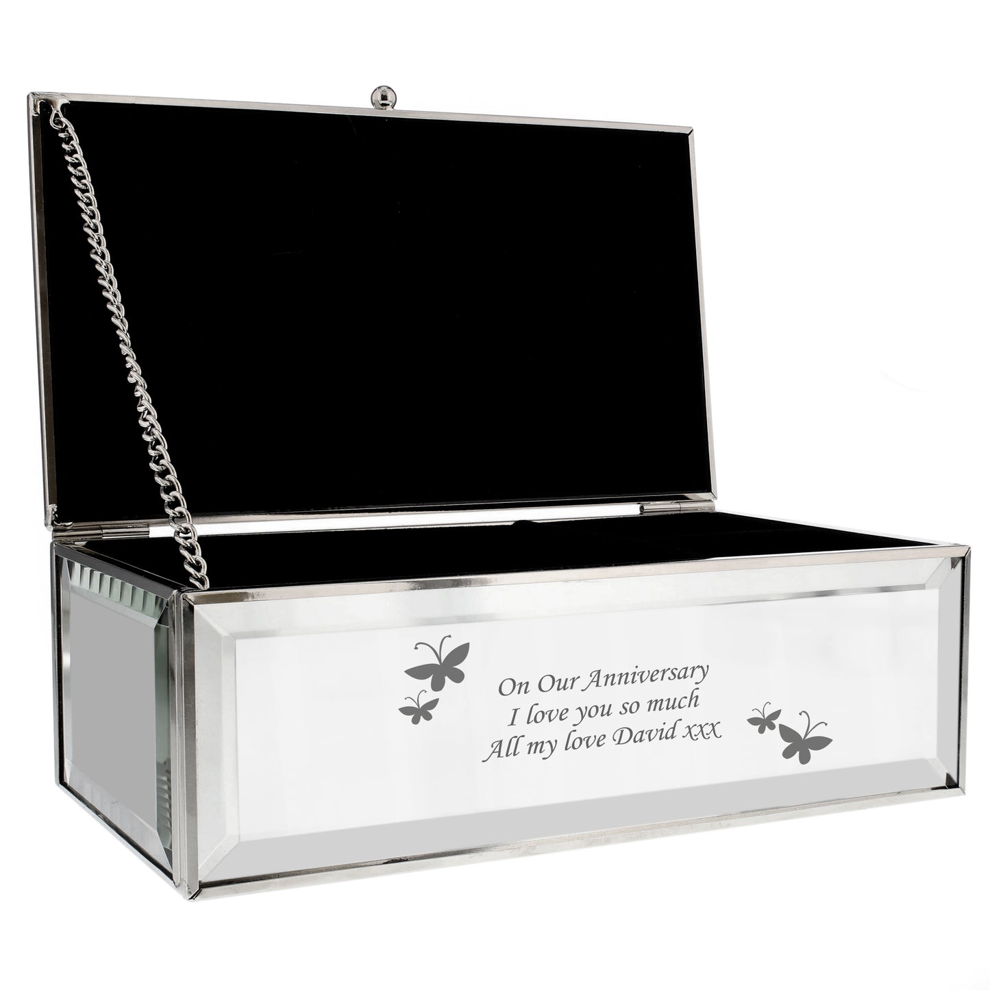 Personalised Butterflies Mirrored Jewellery Box