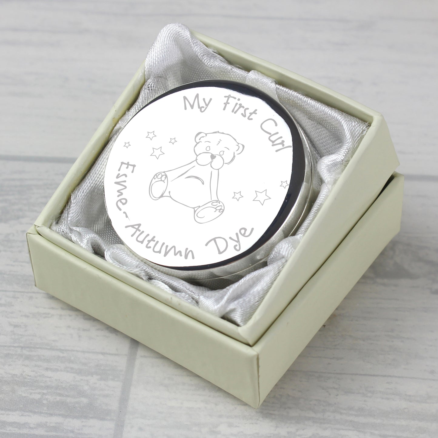 Personalised Teddy My First Curl Trinket Box