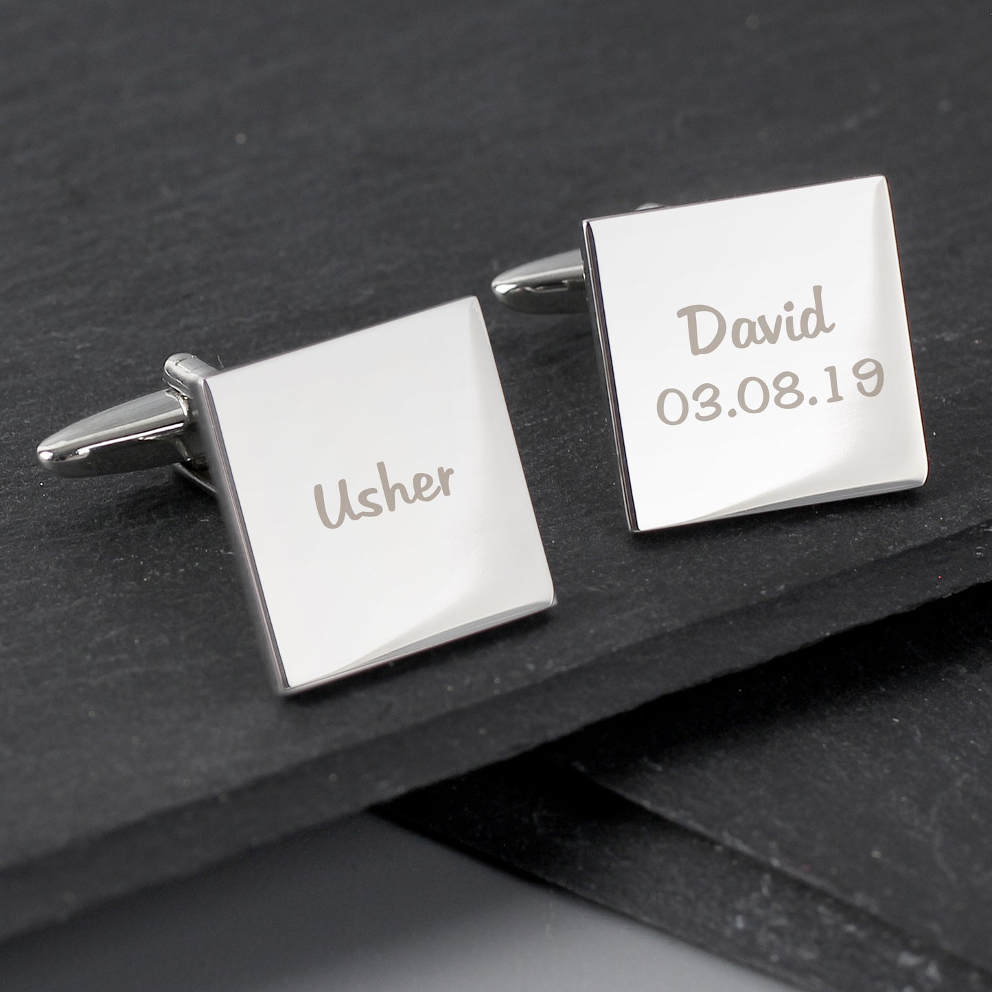 Personalised Wedding Role Square Cufflinks -1 line