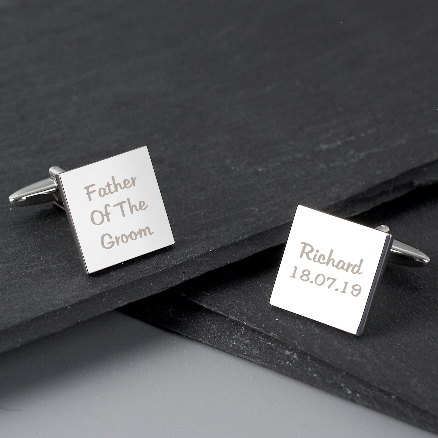 Personalised Wedding Role Square Cufflinks -3 lines