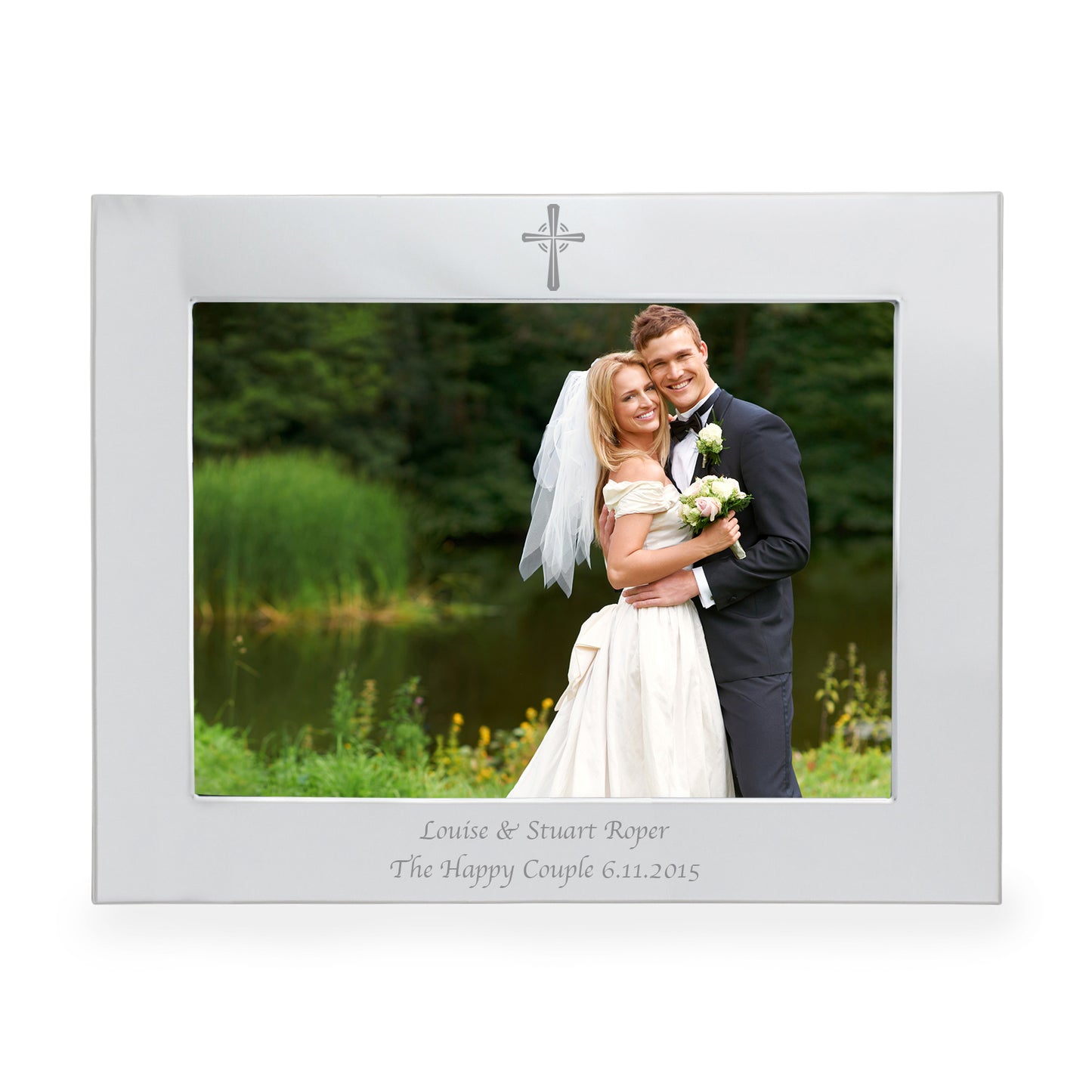 Personalised Silver 5x7 Landscape Cross Photo Frame