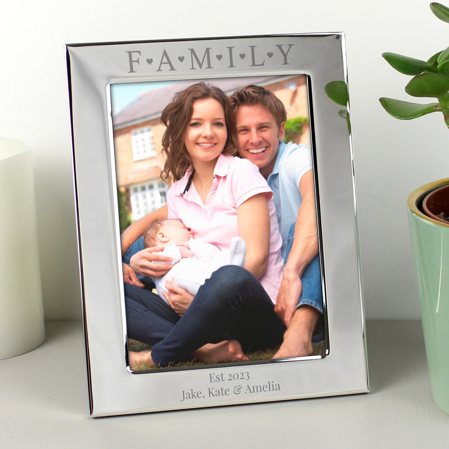 Personalised Silver 5x7 Family & Hearts Photo Frame