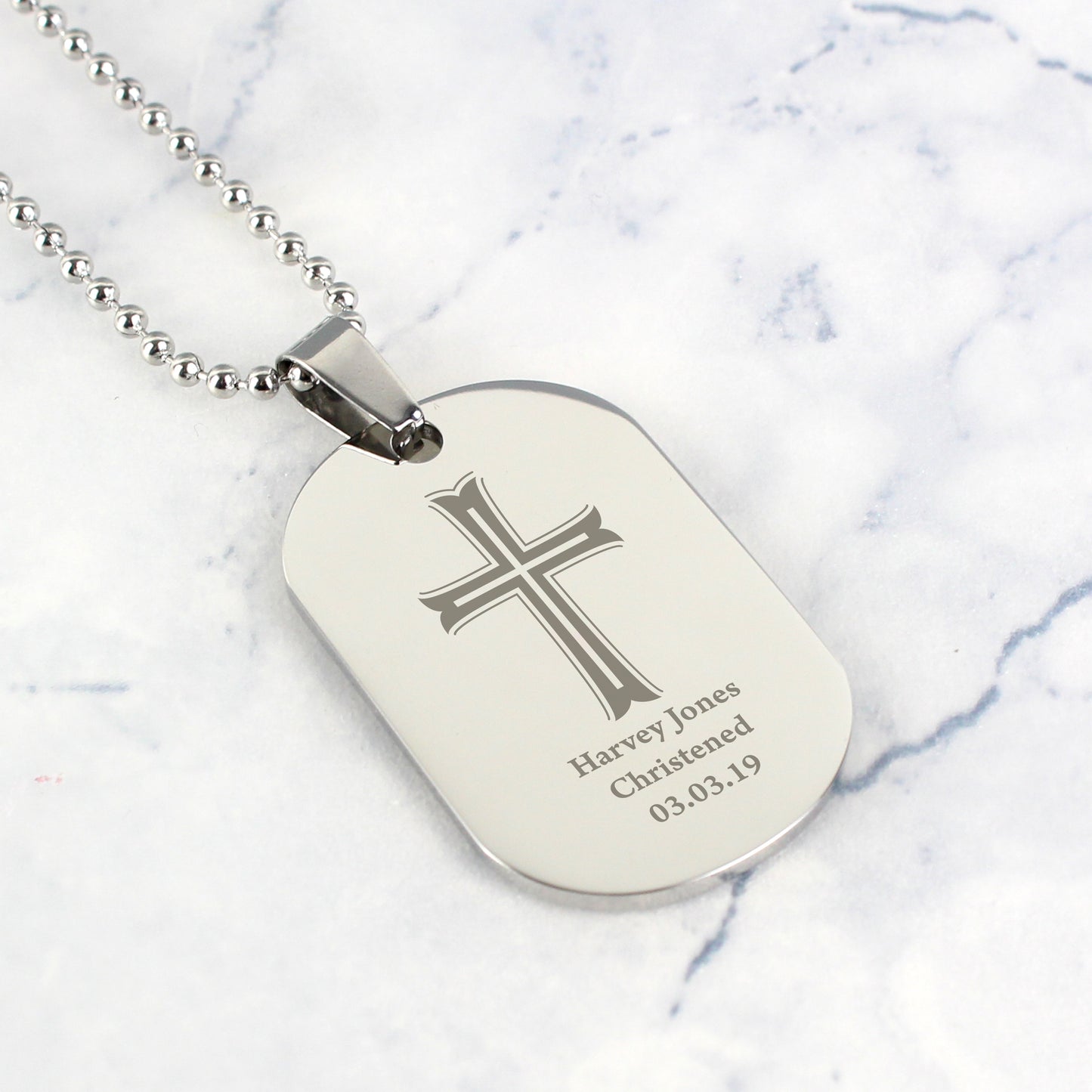 Personalised Cross Stainless Steel Dog Tag Necklace