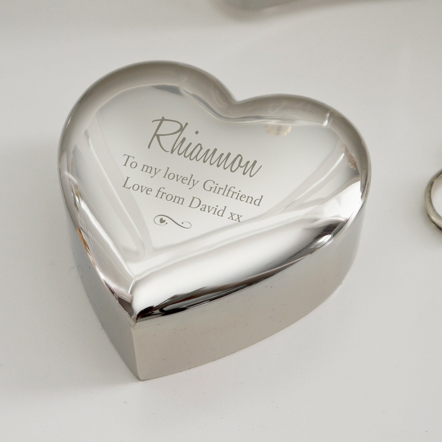 Personalised Any Message Swirls & Hearts Heart Trinket Box