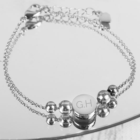 Personalised Silver Tone Initials Disc Bracelet