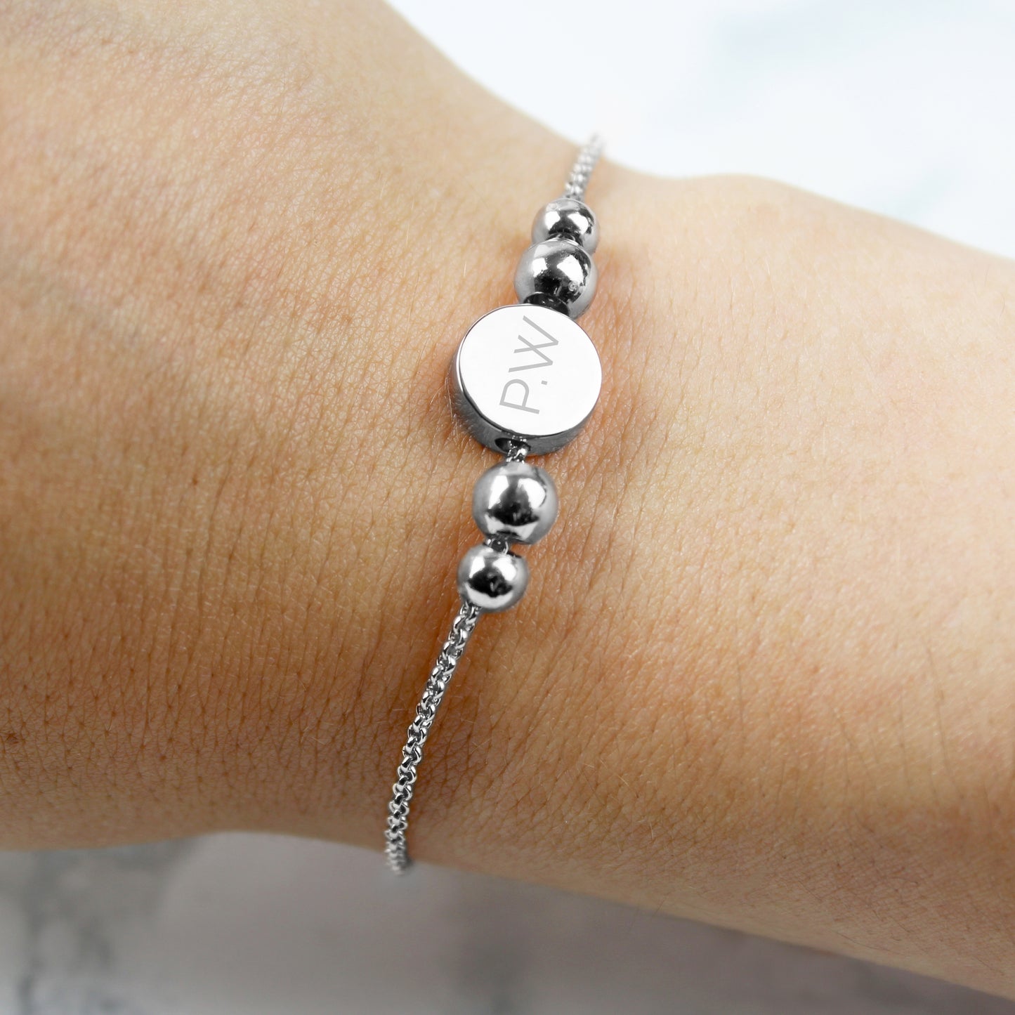 Personalised Silver Tone Initials Disc Bracelet