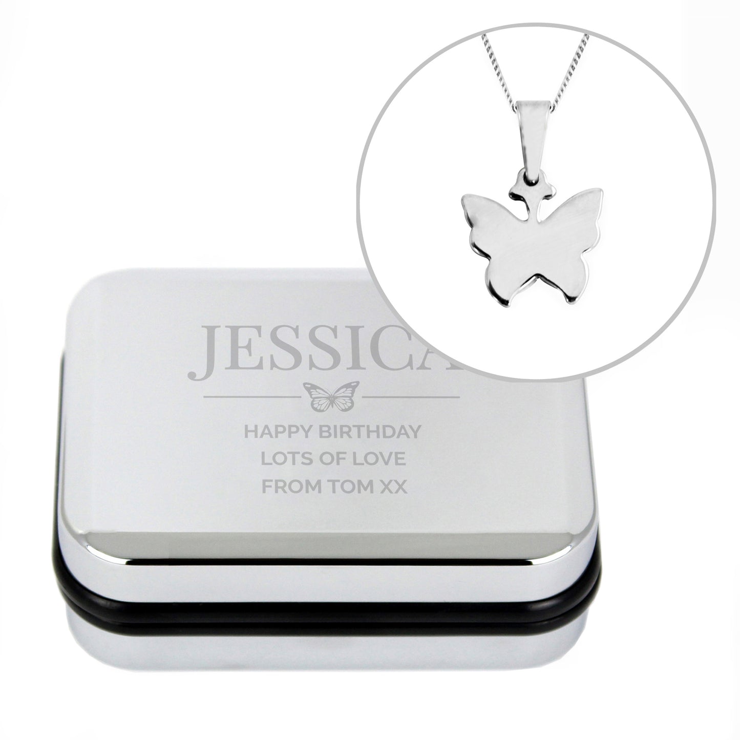 Personalised Box and Butterfly Necklace