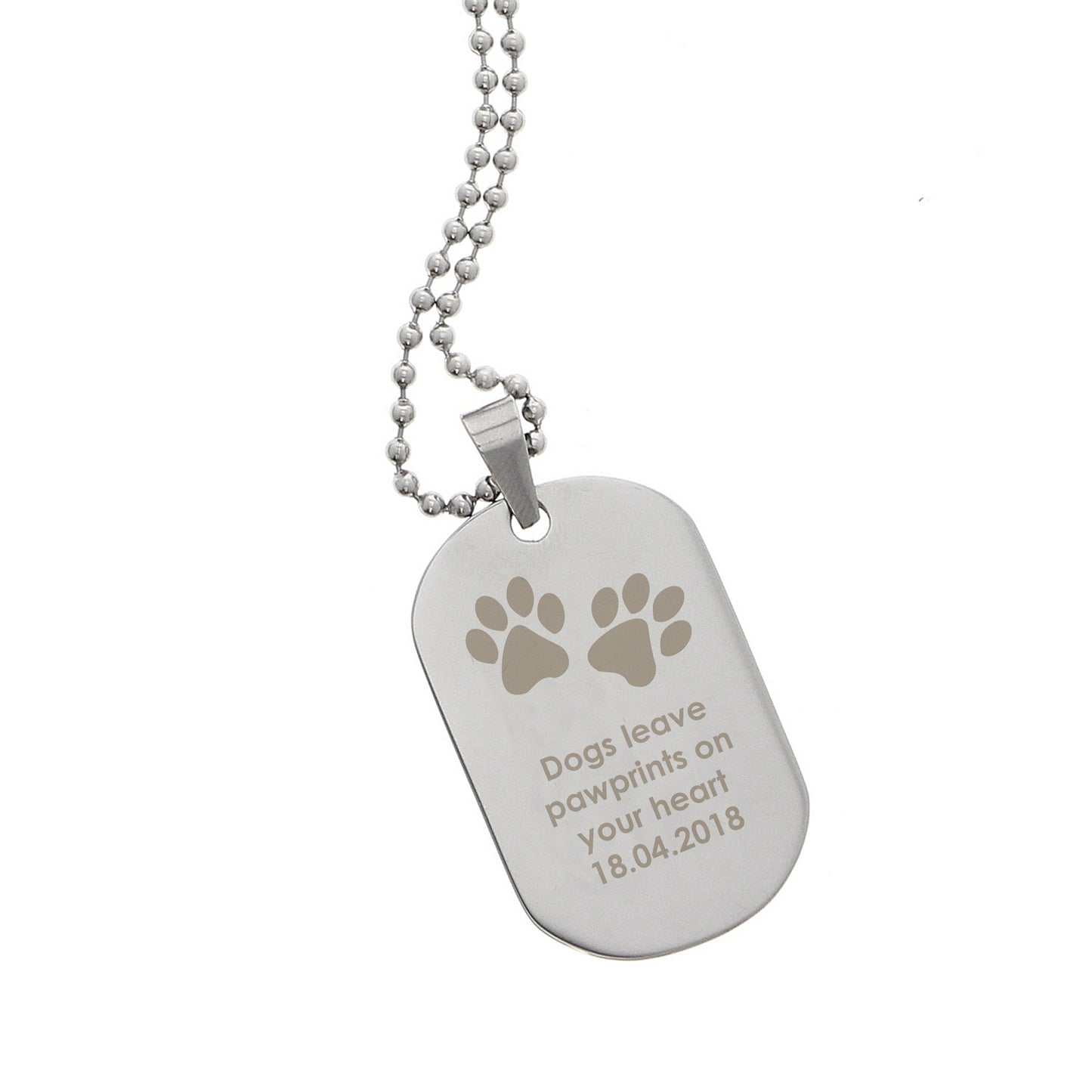 Personalised Paw Prints Stainless Steel Dog Tag Necklace