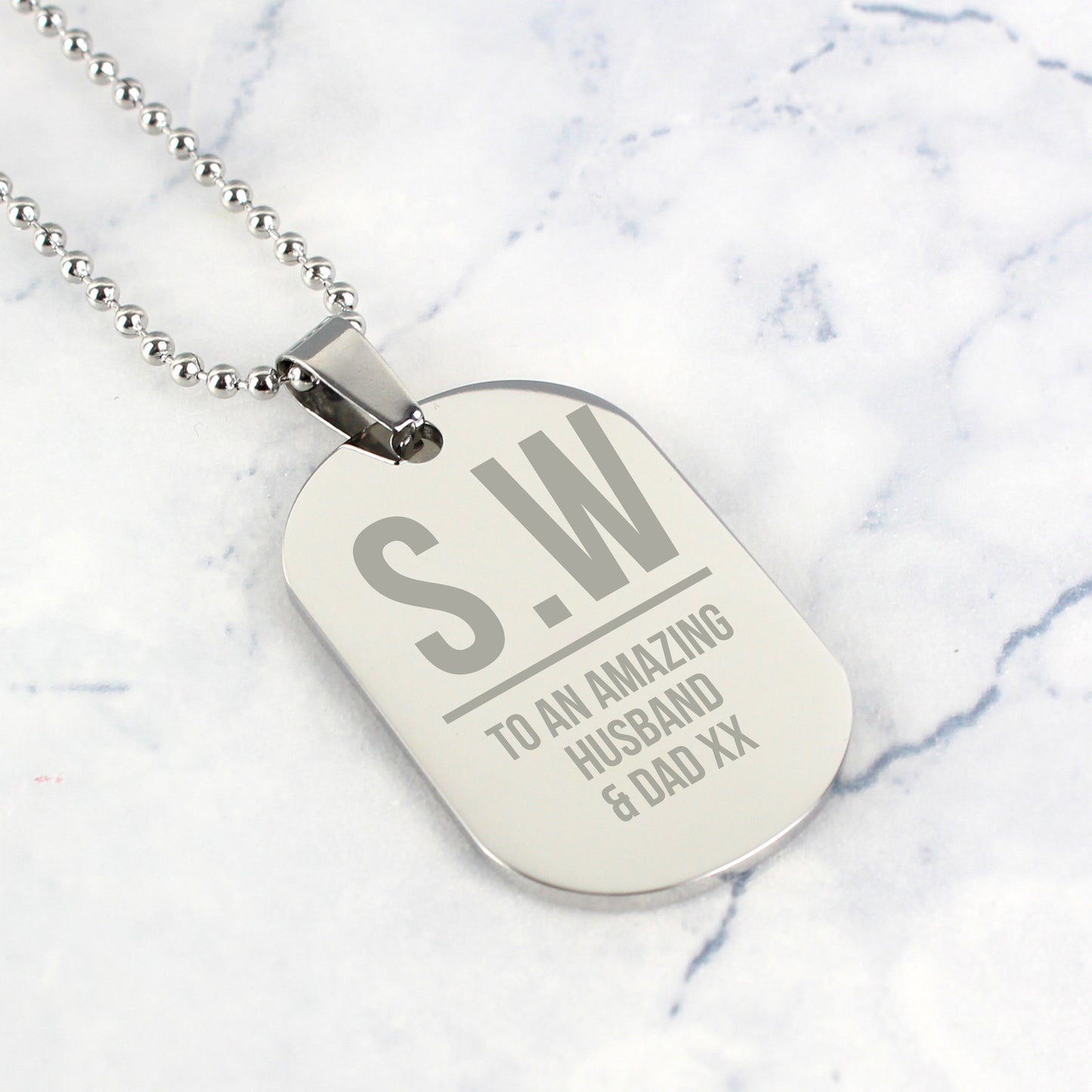 Personalised Initials Stainless Steel Dog Tag Necklace