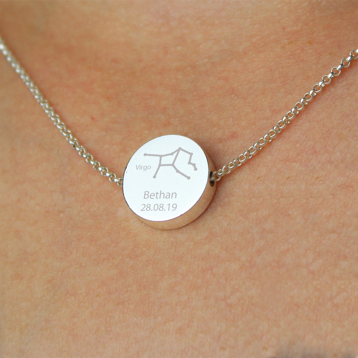 Personalised Virgo Zodiac Star Sign Silver Tone Necklace (August 23rd - September 22nd)