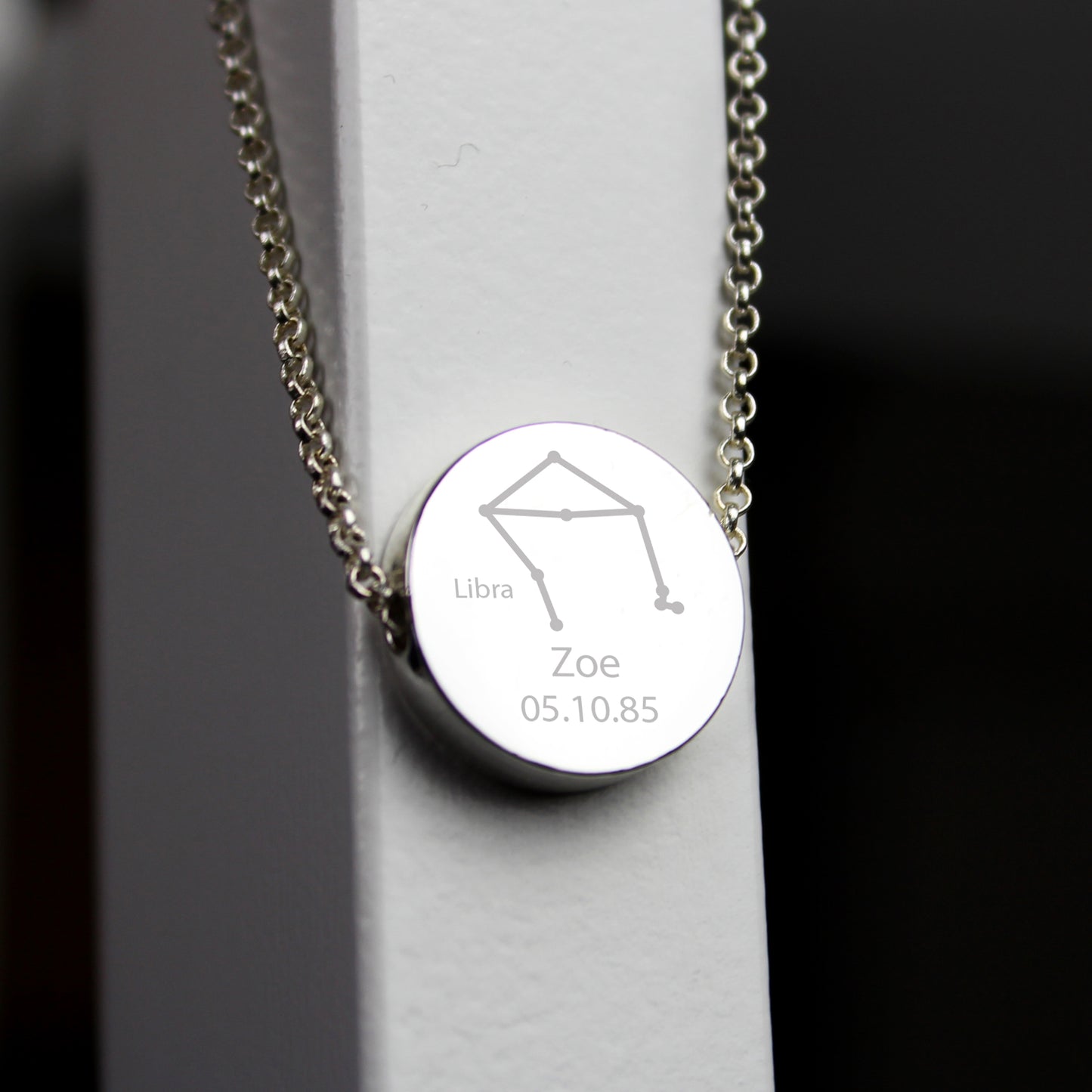 Personalised Libra Zodiac Star Sign Silver Tone Necklace (September 23rd - October 22nd)