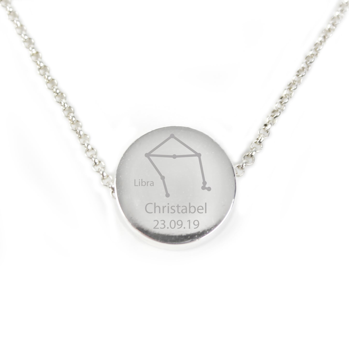 Personalised Libra Zodiac Star Sign Silver Tone Necklace (September 23rd - October 22nd)