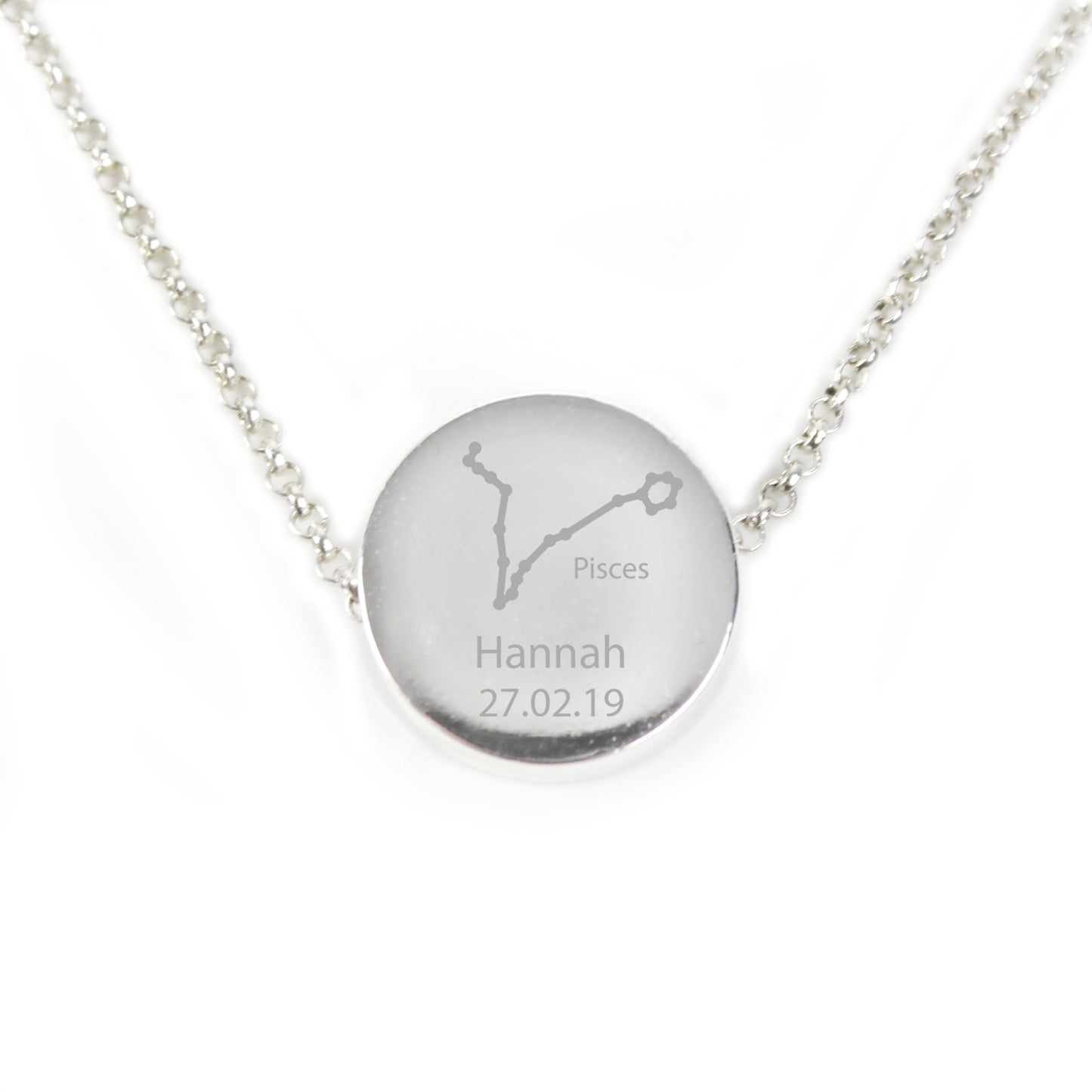 Personalised Pisces Zodiac Star Sign Silver Tone Necklace (February 19th - March 20th)