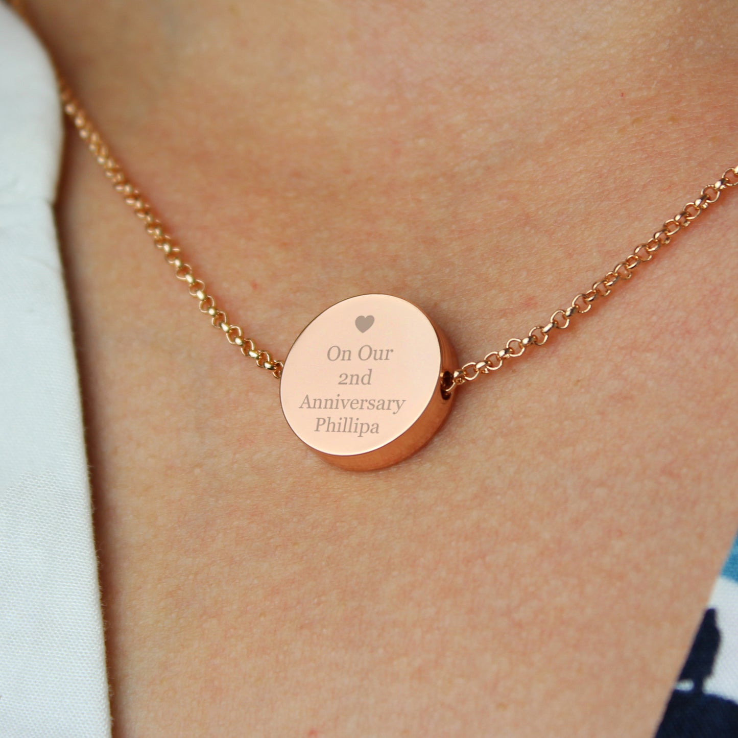 Personalised Heart Rose Gold Toned Disc Necklace