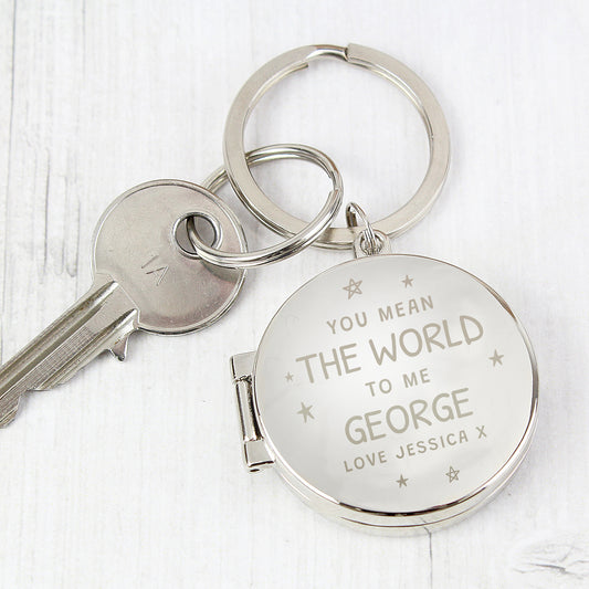 Personalised You Mean The World To Me Round Photo keyring