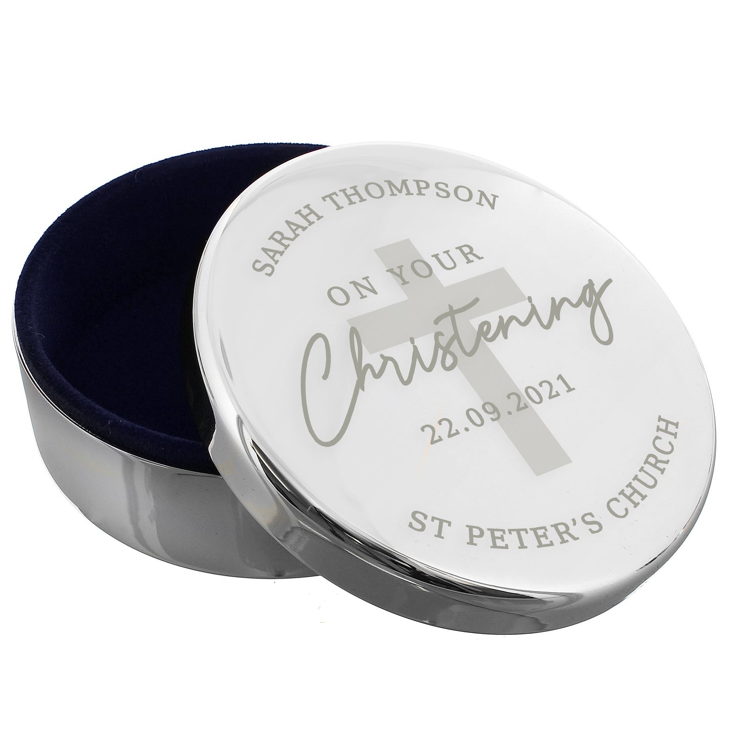 Personalised Christening Round Trinket Box