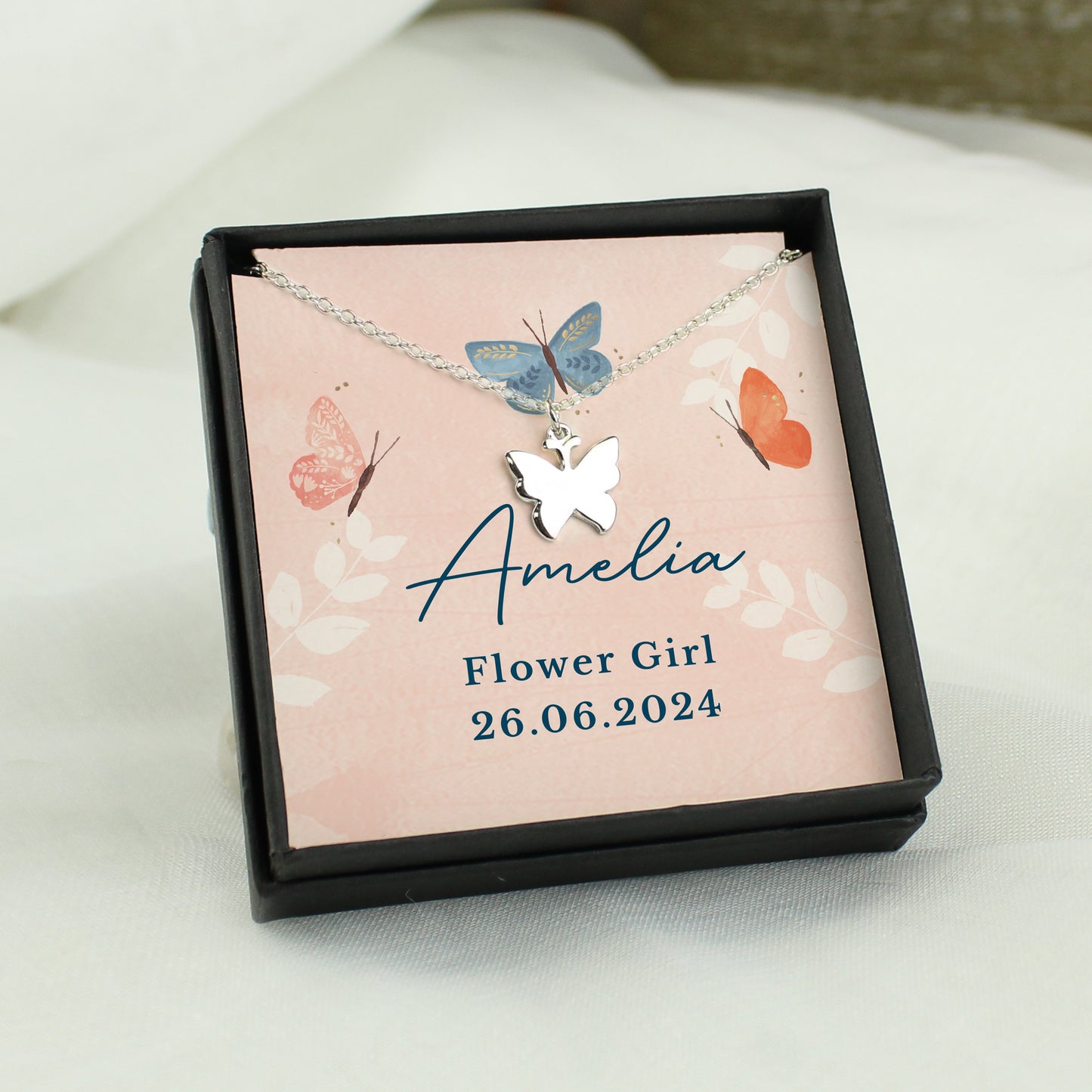 Personalised Hotchpotch Butterfly Sentiment Necklace and Box