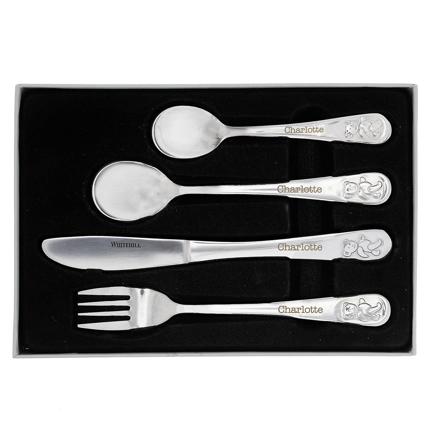 Personalised Teddy 4 Piece Embossed Cutlery Set