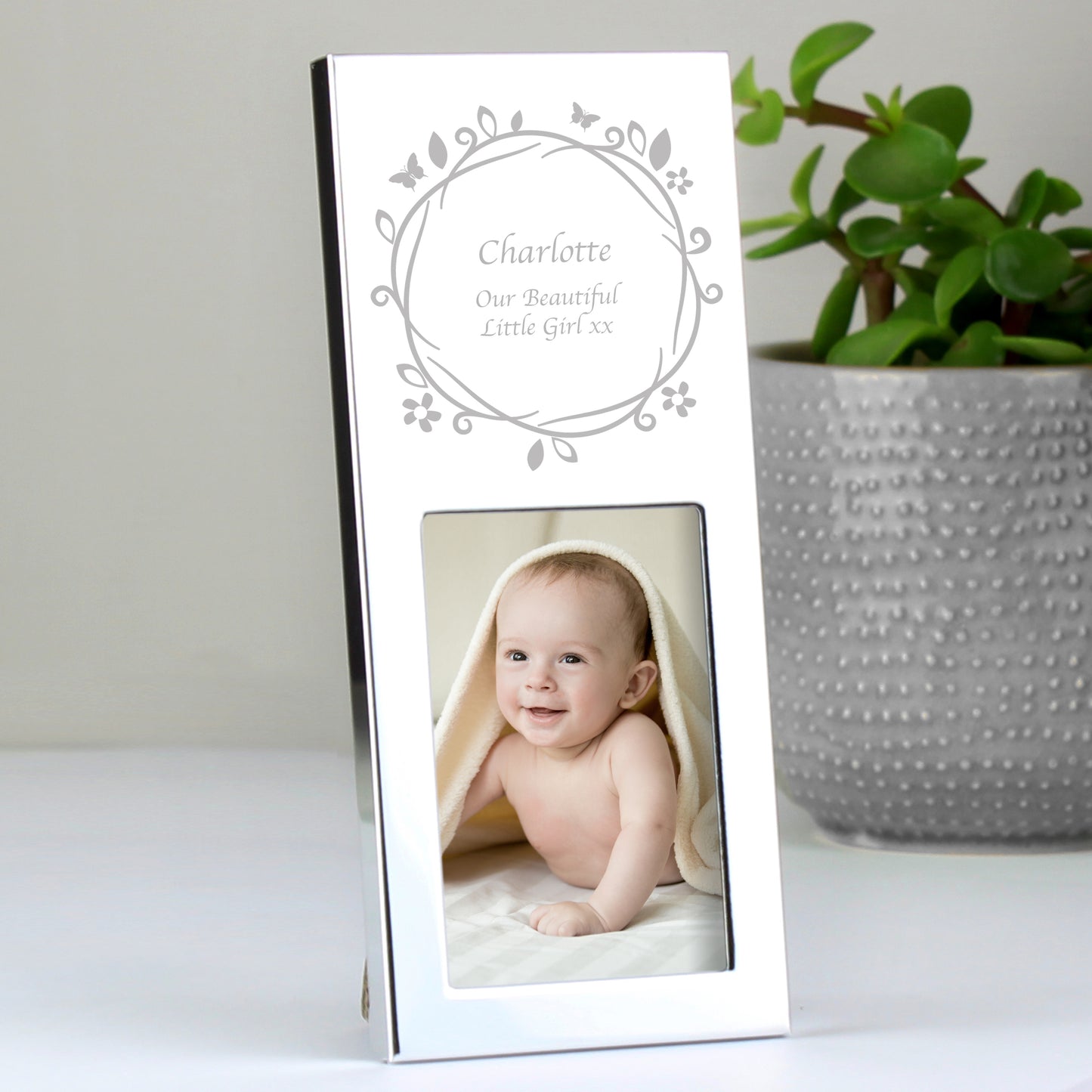 Personalised Small Butterfly Swirl 2x3 Silver Photo Frame