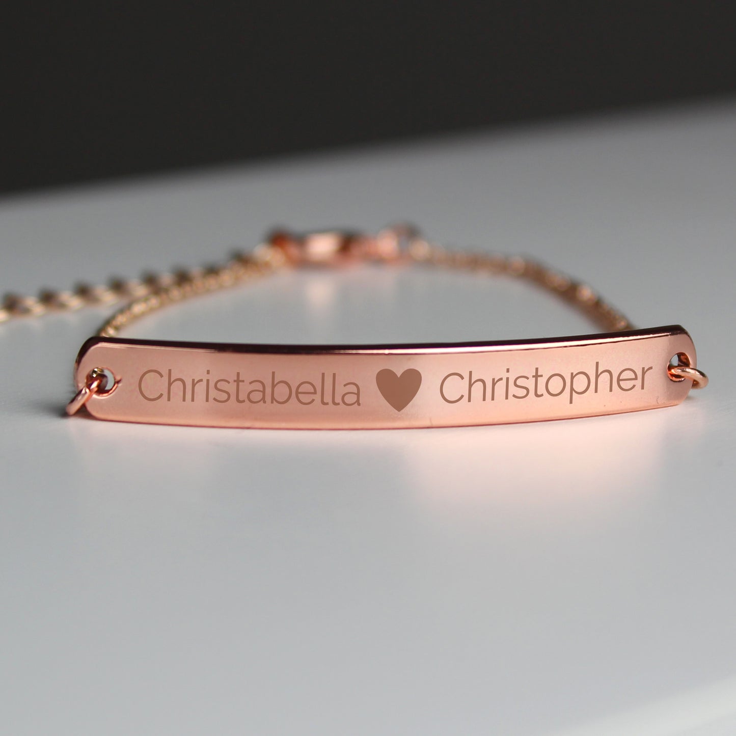 Personalised Rose Gold Tone Heart Bar Bracelet