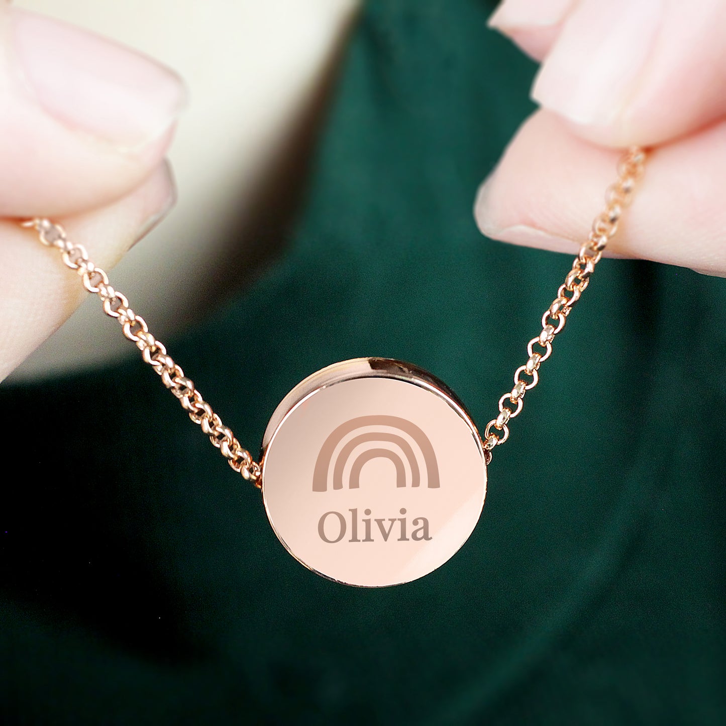 Personalised Rainbow Rose Gold Tone Disc Necklace