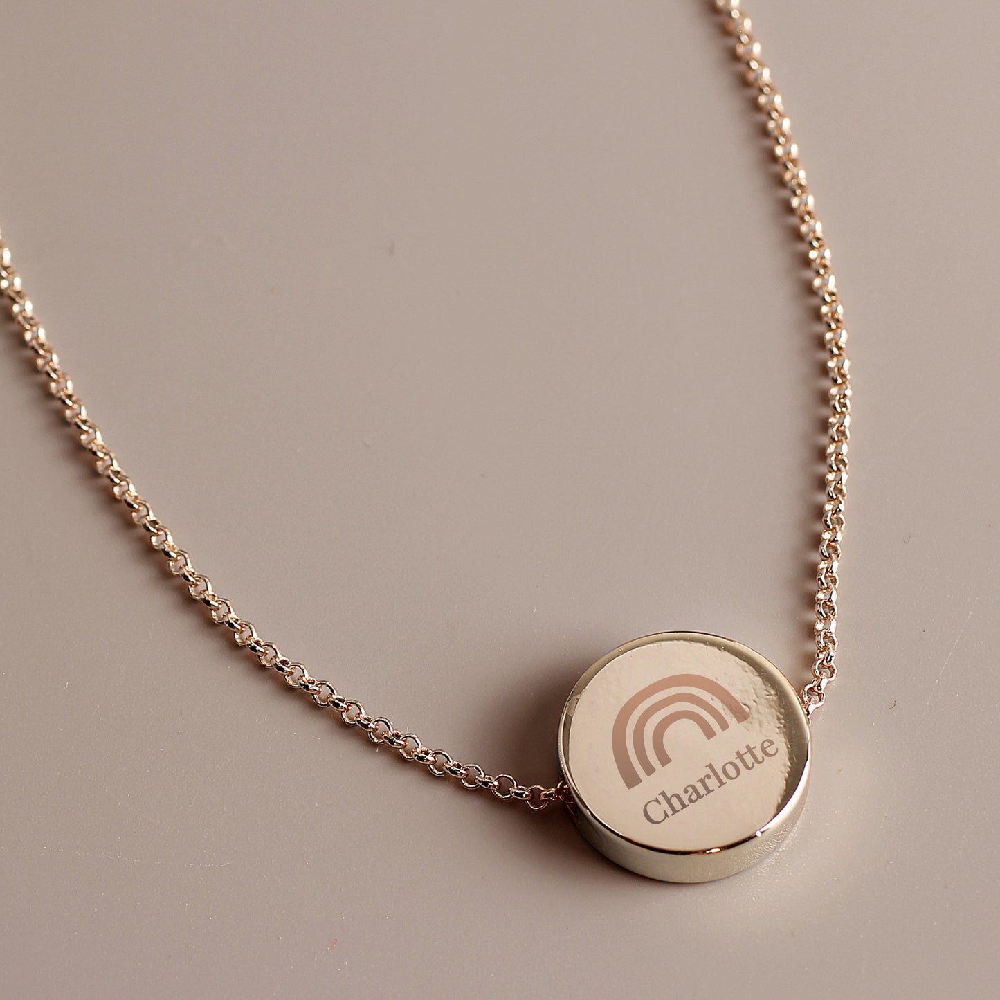 Personalised Rainbow Rose Gold Tone Disc Necklace