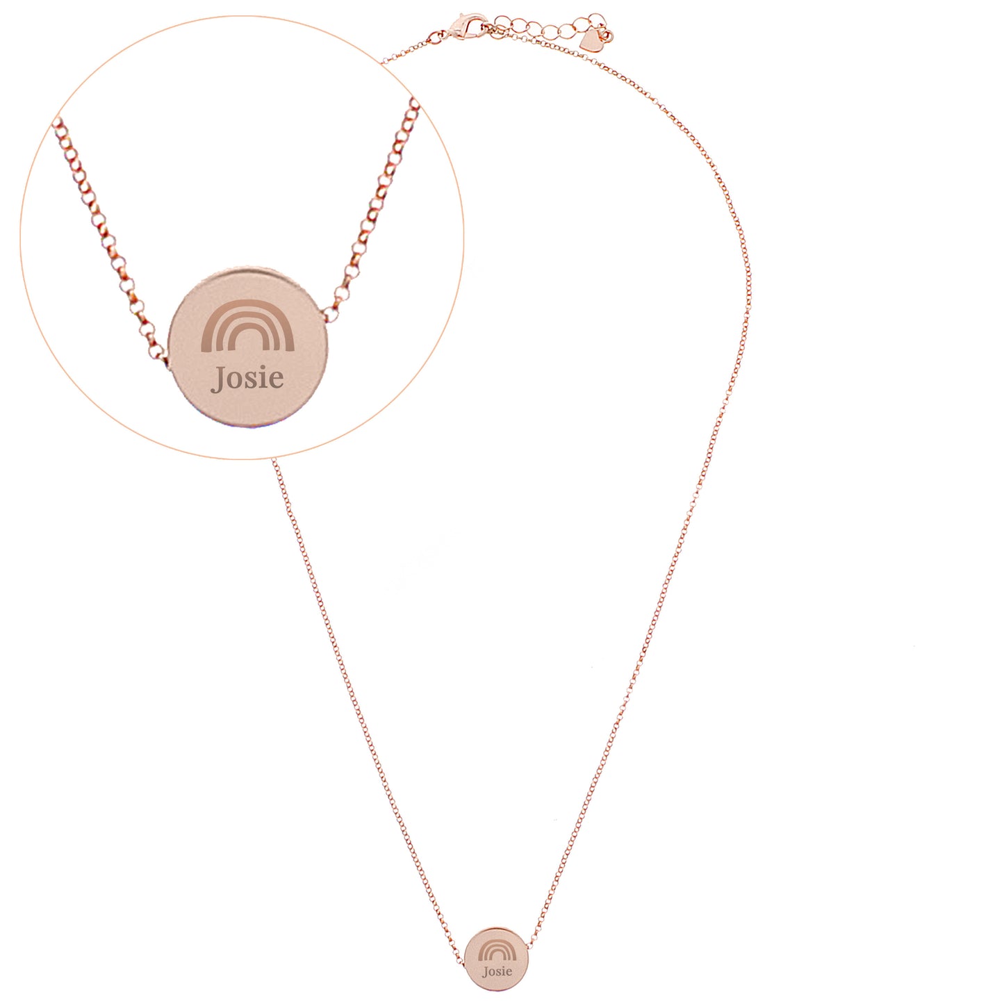 Personalised Rainbow Rose Gold Tone Disc Necklace