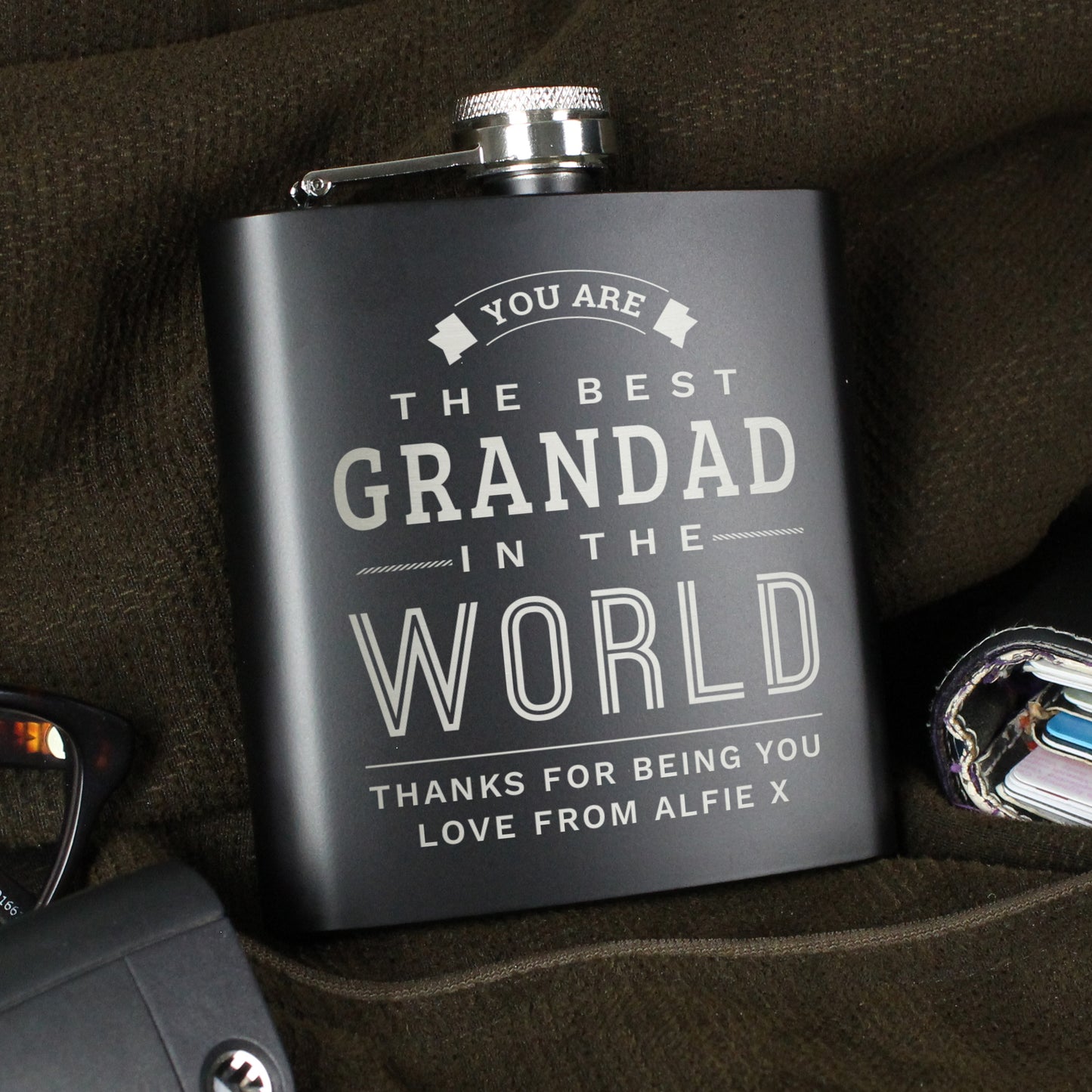 Personalised Best in The World Black Hip Flask