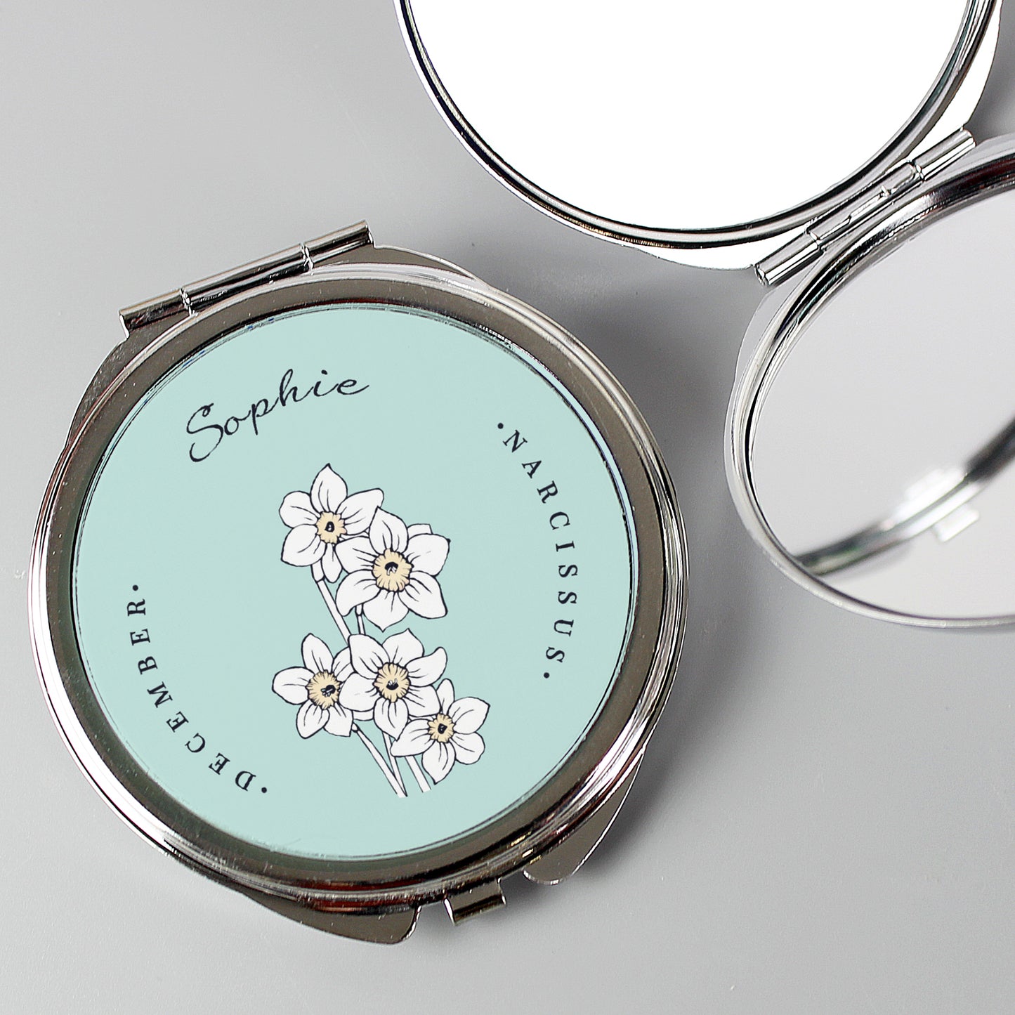 Personalised Birth Flower Round Compact Mirror