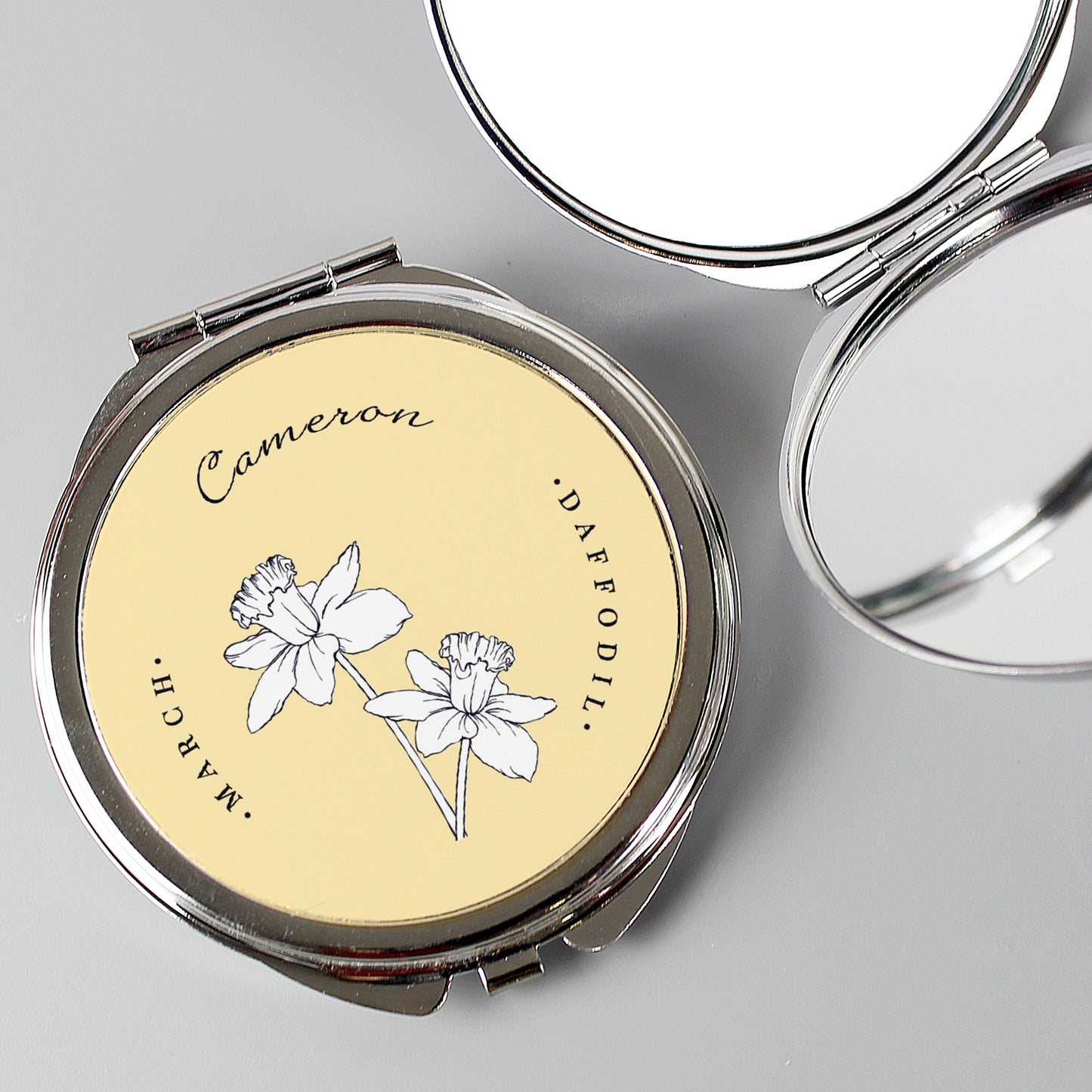 Personalised Birth Flower Round Compact Mirror