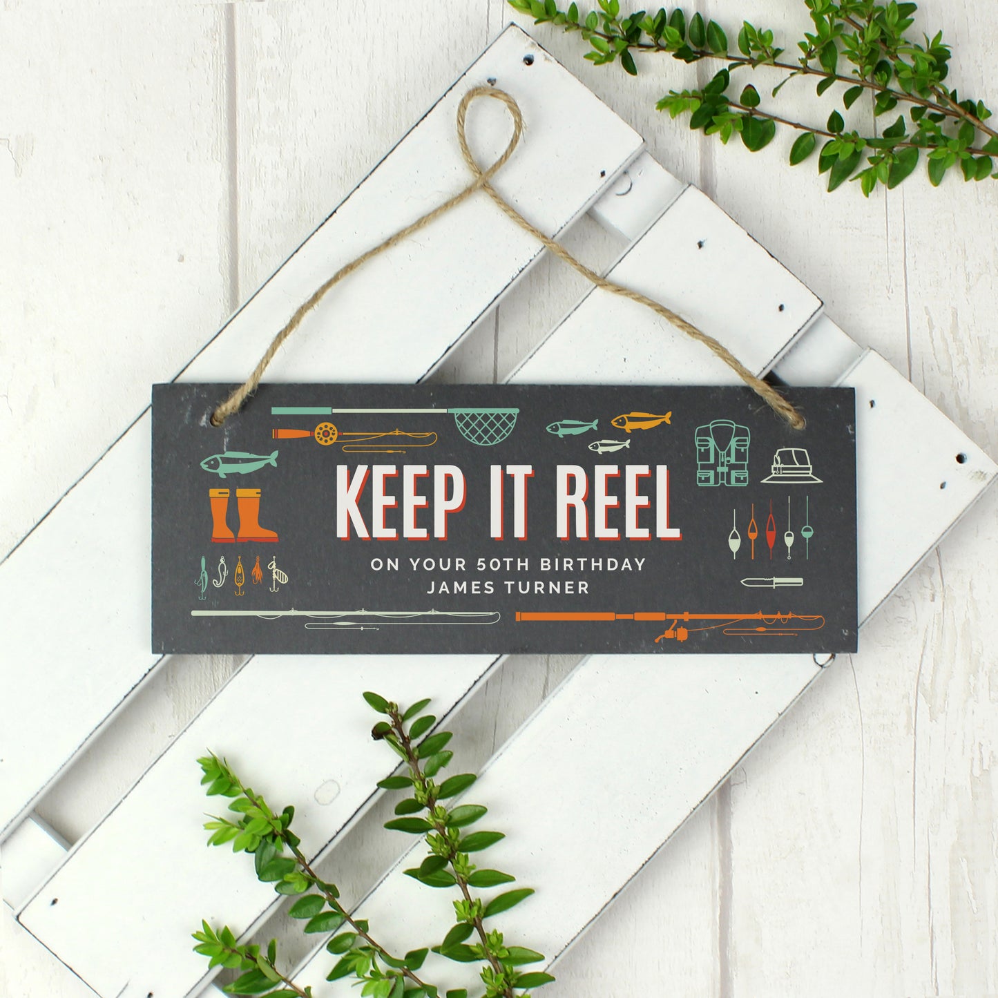 Personalised ""Keep It Reel"" Printed Hanging Slate Plaque