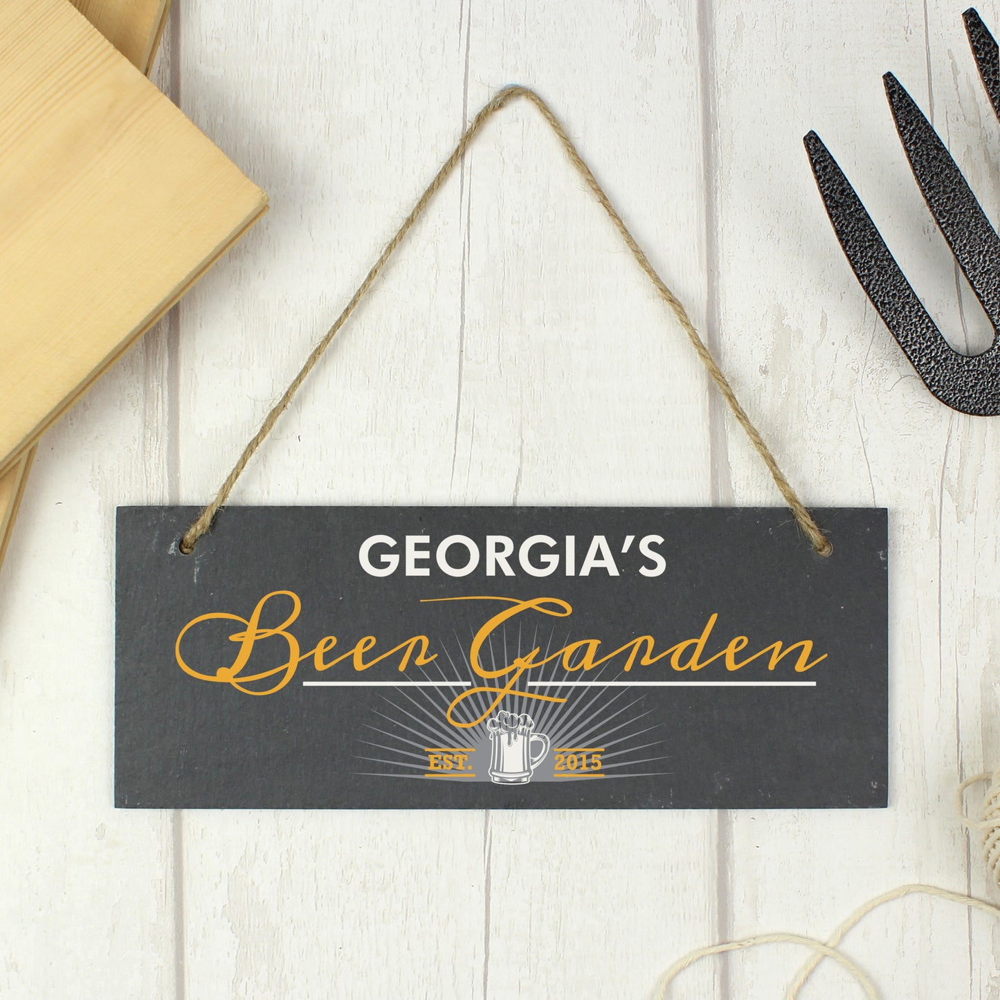 Personalised ""Beer Garden"" Printed Hanging Slate Plaque