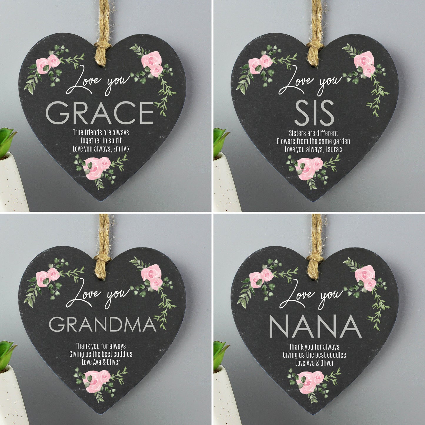 Personalised Abstract Rose Printed Slate Heart Decoration