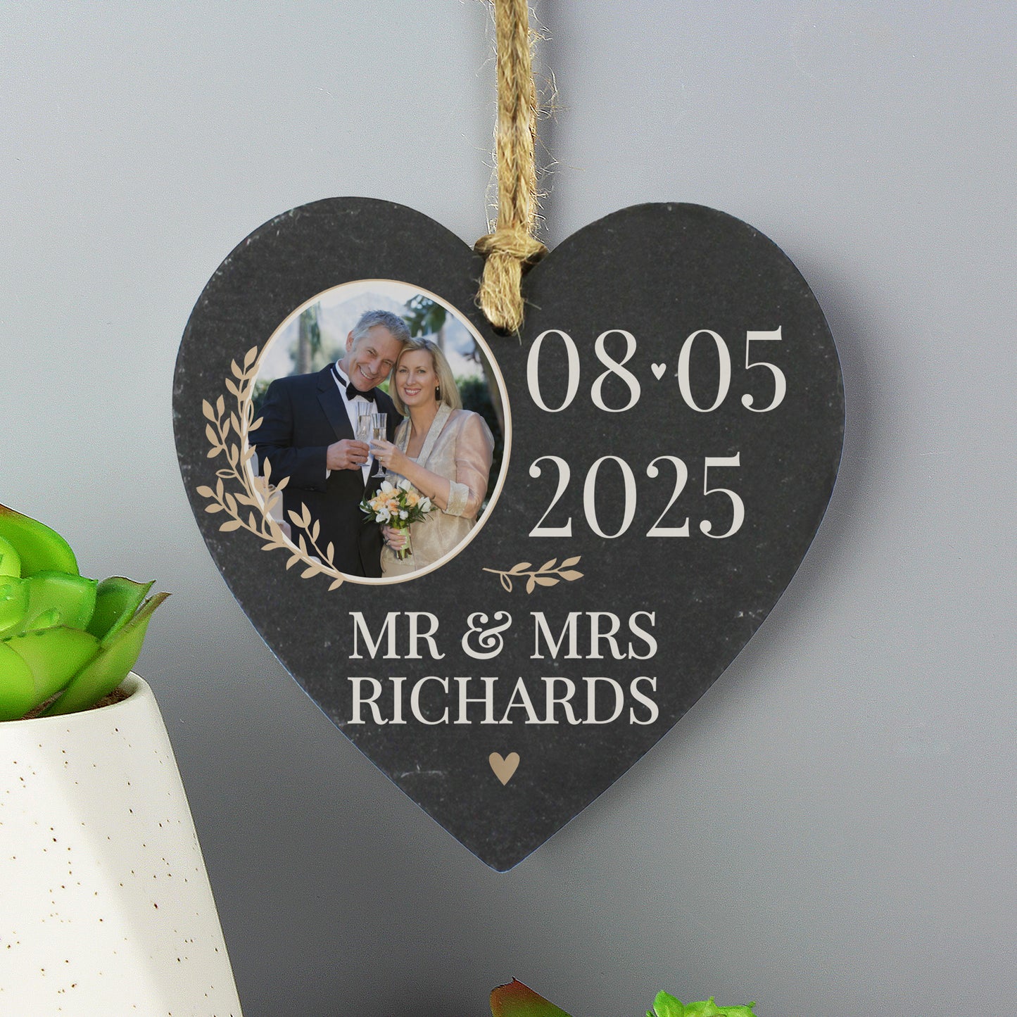 Personalised Large Date Photo Upload Slate Heart Decoration