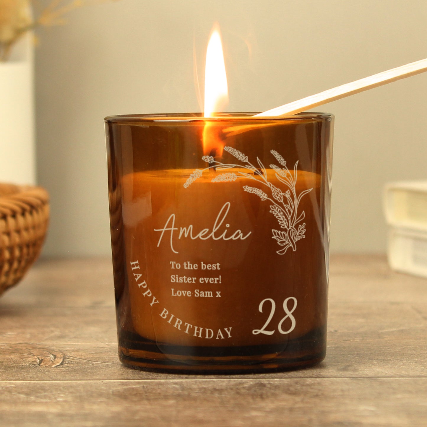 Personalised Birthday Amber Glass Candle