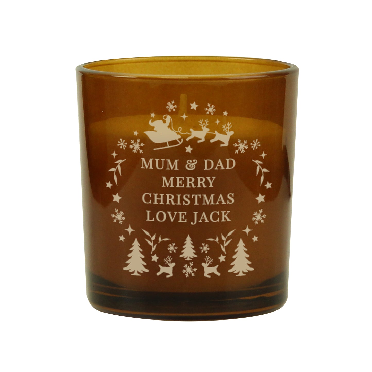 Personalised Engraved Christmas Amber Glass Candle