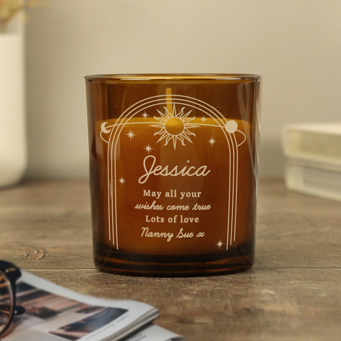 Personalised Celestial Amber Glass Candle