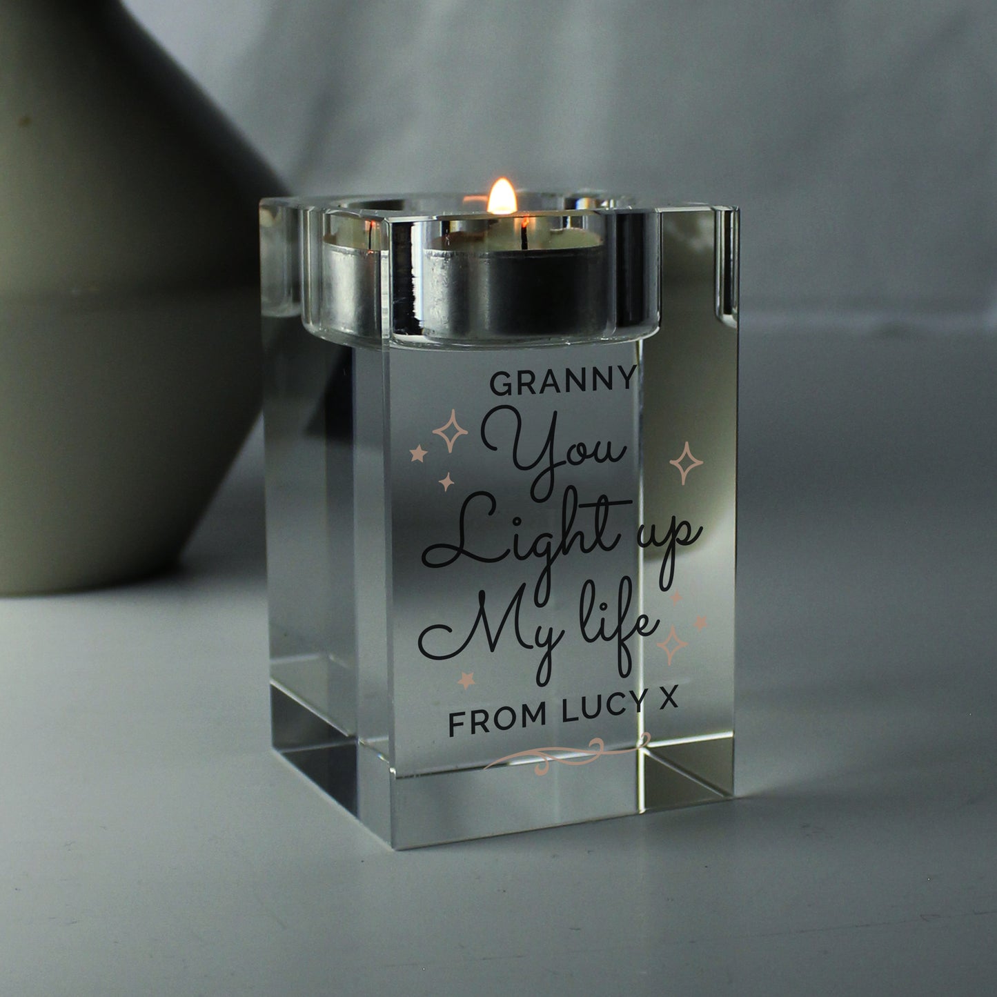 Personalised You Light Up My Life Glass Tea Light Holder