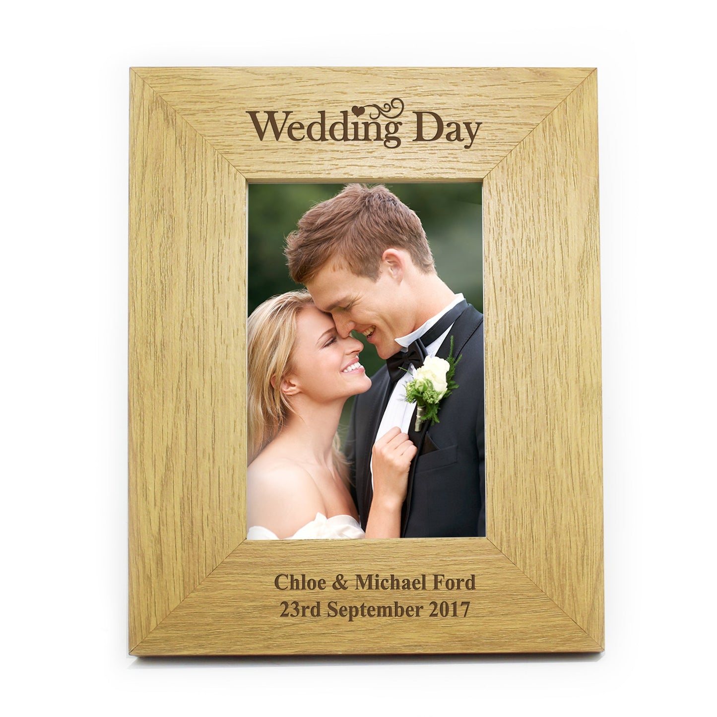 Personalised Wedding Day 6x4 Oak Finish Photo Frame