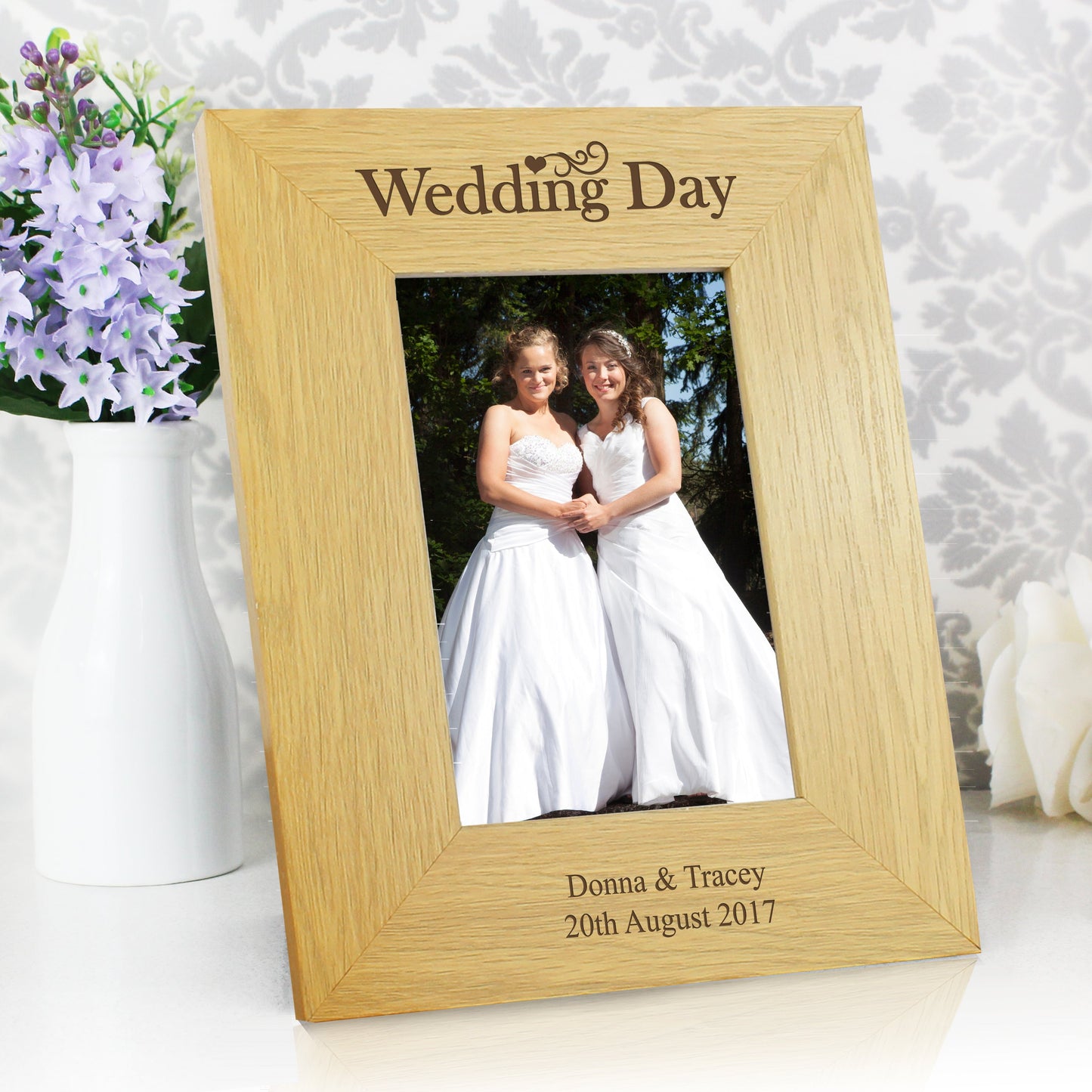 Personalised Wedding Day 6x4 Oak Finish Photo Frame