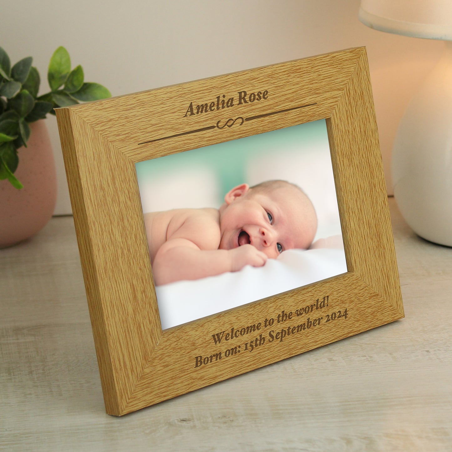 Personalised Formal 6x4 Landscape Oak Finish Photo Frame