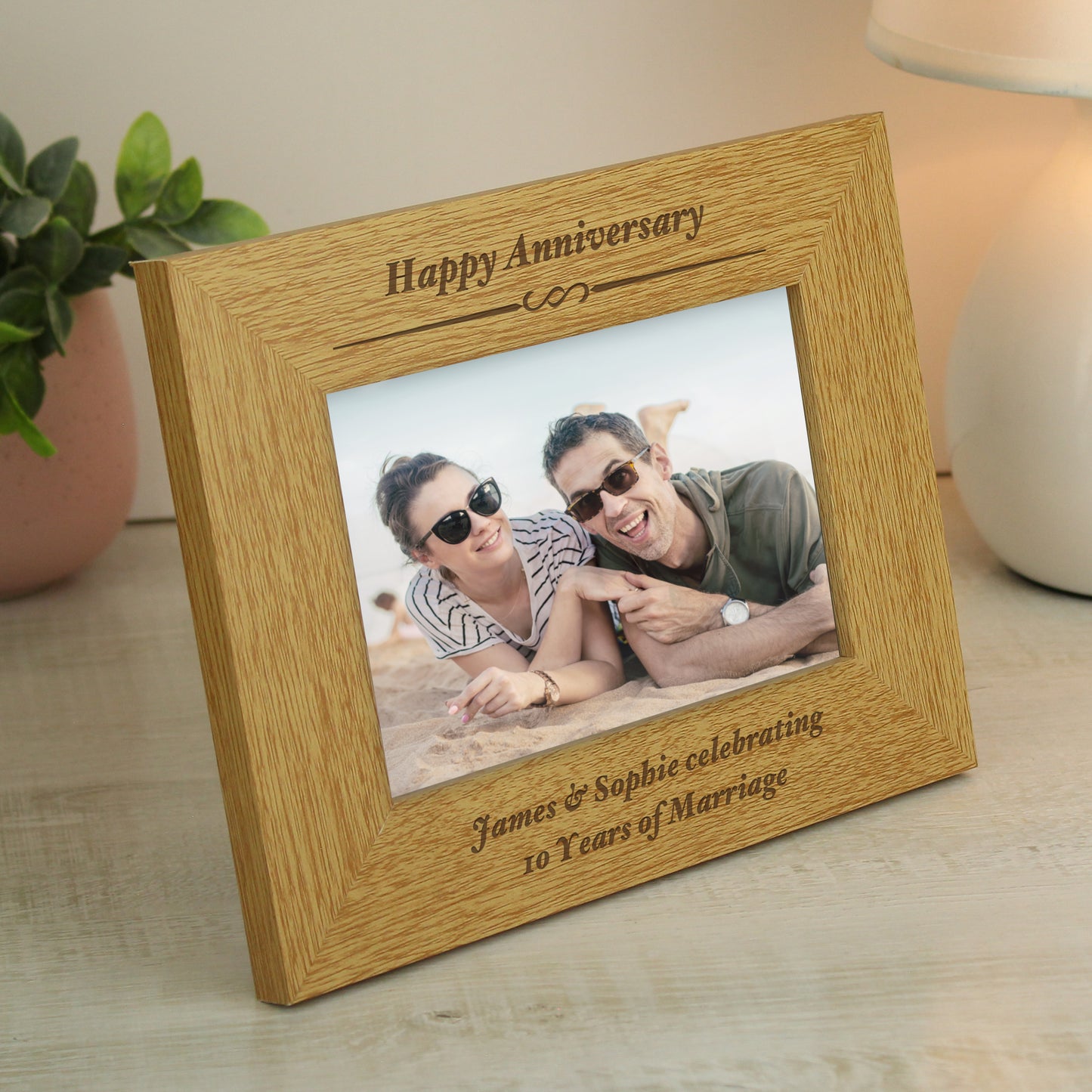 Personalised Formal 6x4 Landscape Oak Finish Photo Frame