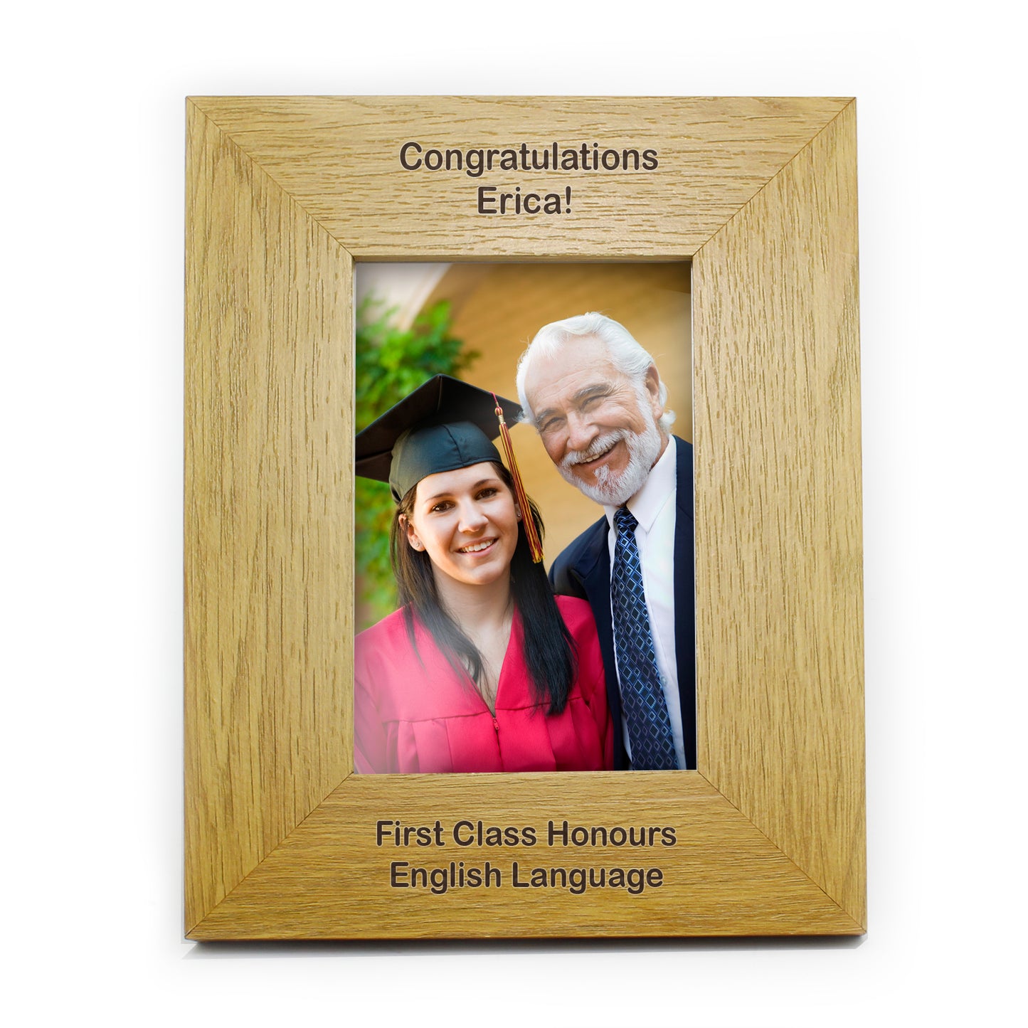 Personalised Long Message 6x4 Oak Finish Photo Frame