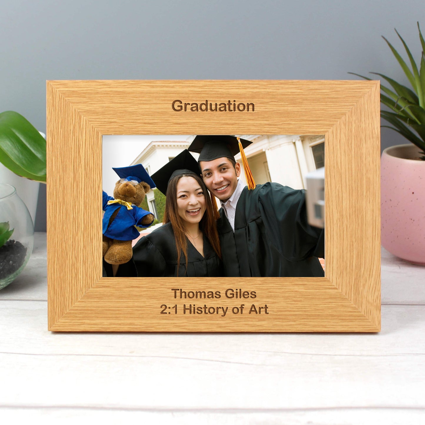 Personalised Short Message 6x4 Landscape Oak Finish Photo Frame