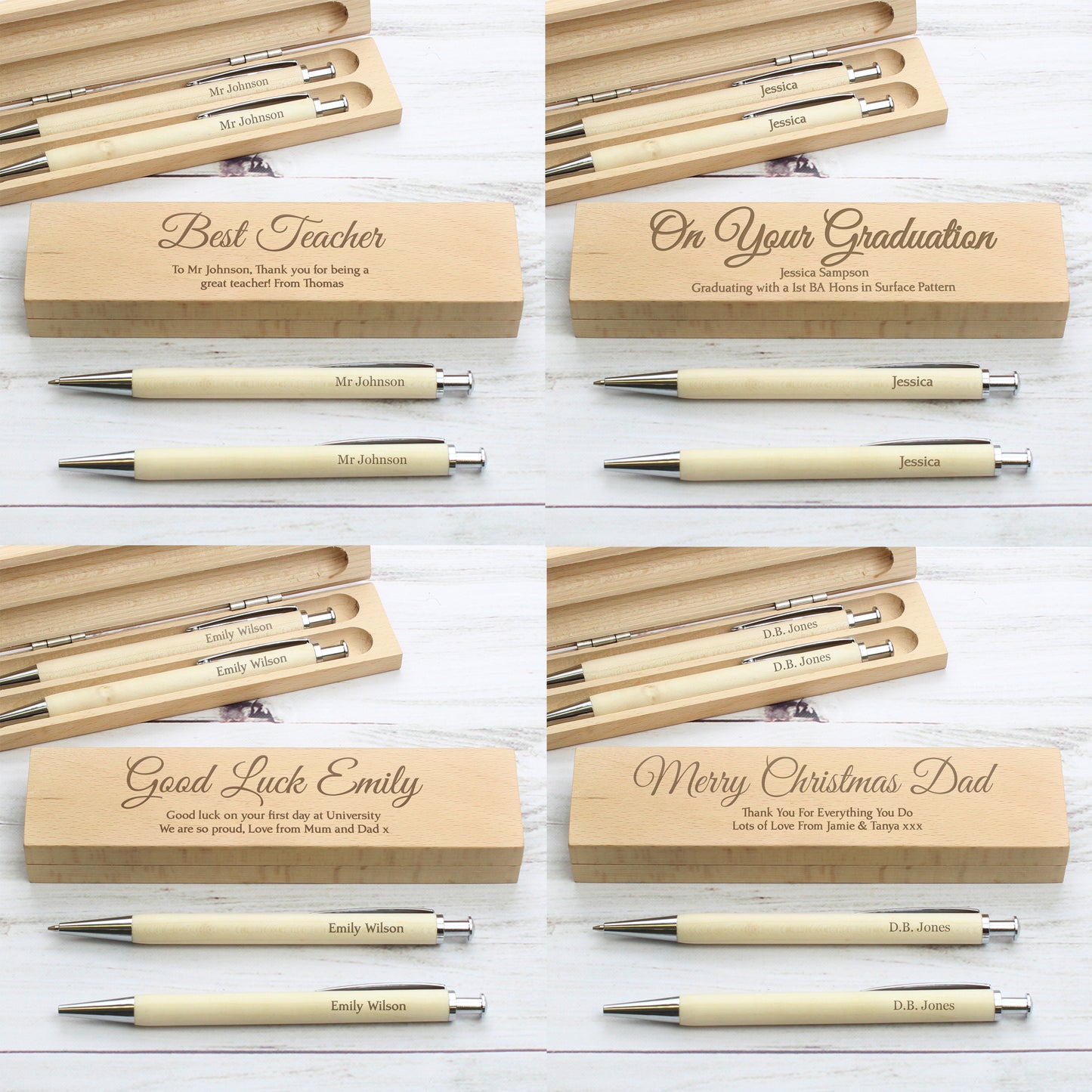 Personalised Any Message Wooden Pen & Pencil Box Set