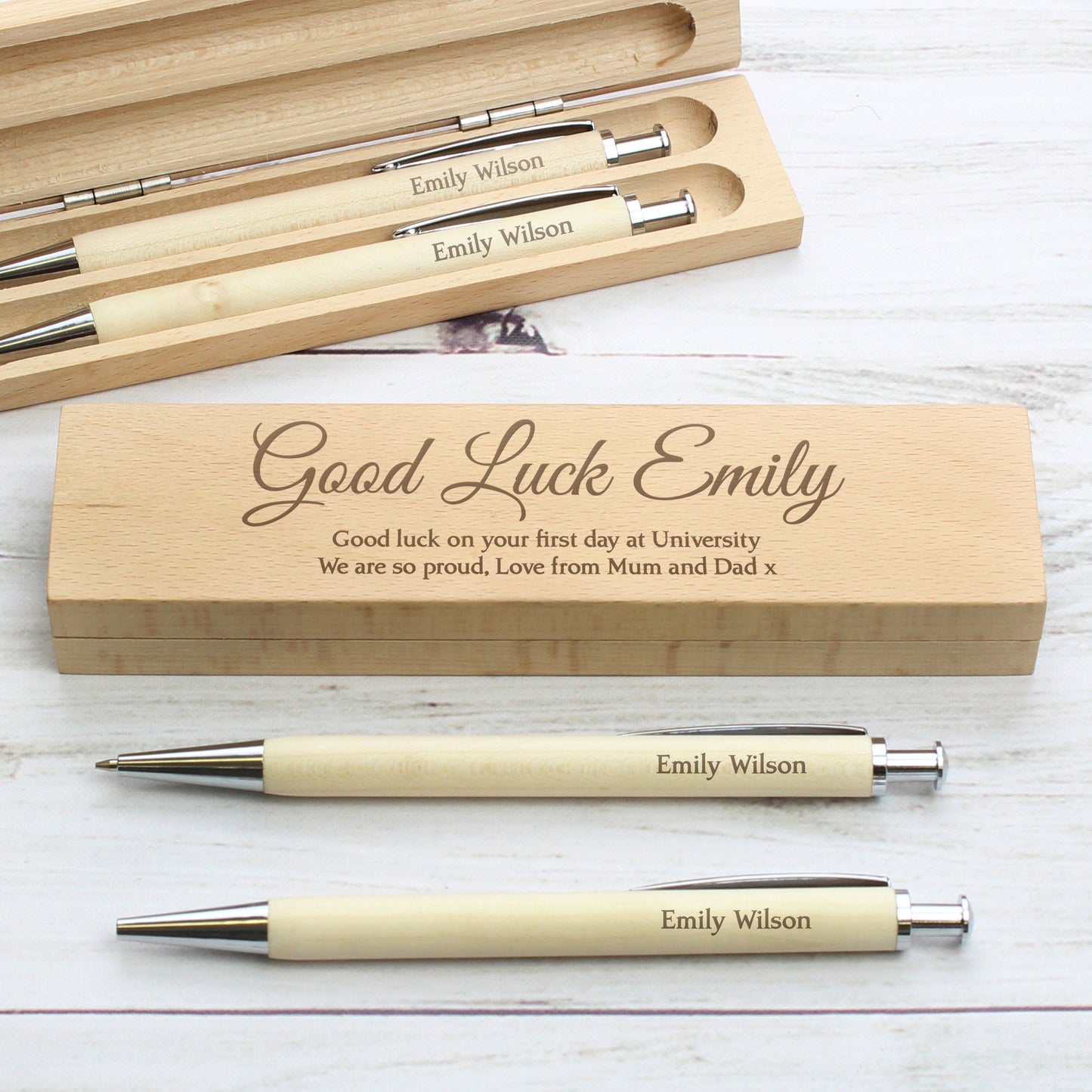 Personalised Any Message Wooden Pen & Pencil Box Set